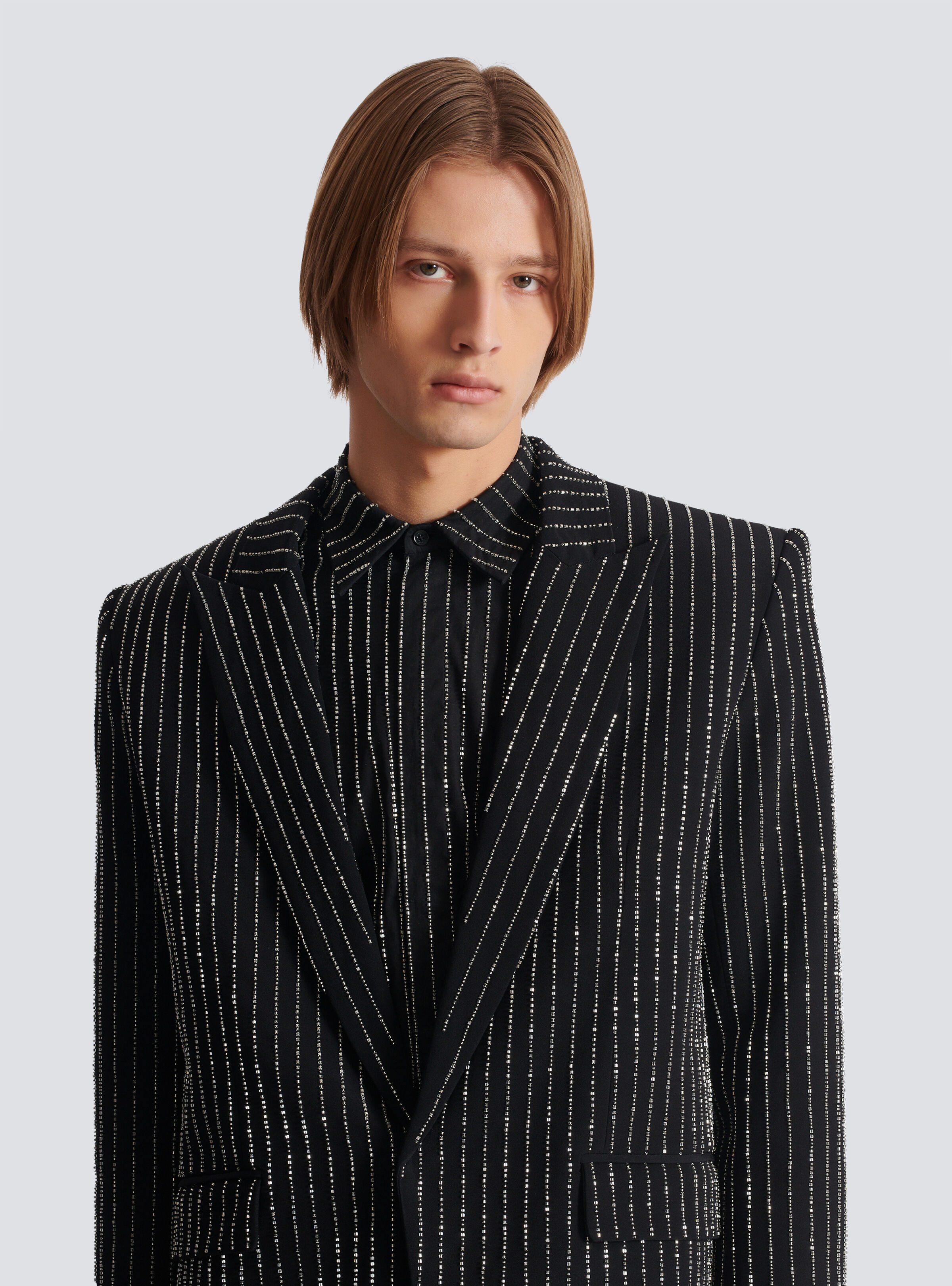1-button wool jacket with crystal stripes - 7