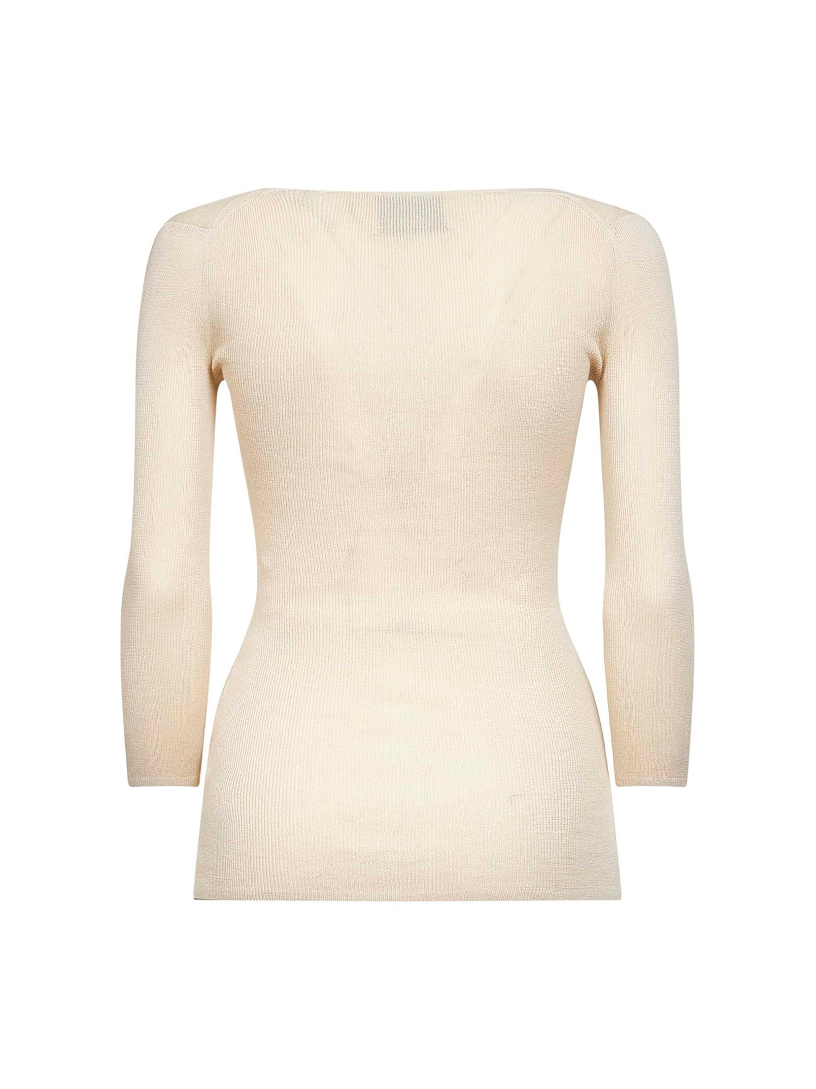 Light beige ribbed crepe knit Felicia top - 2