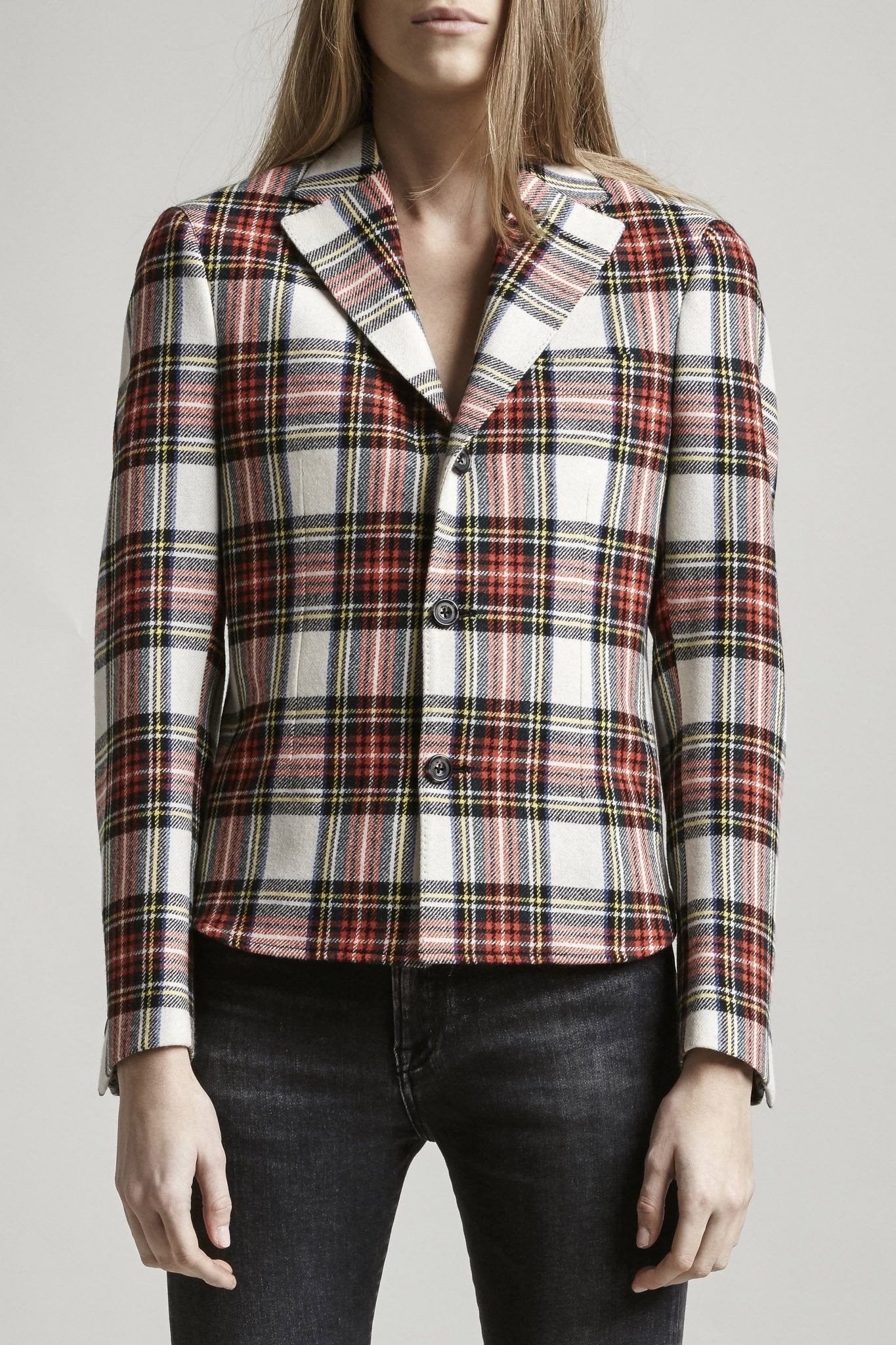 TUCKED BOYFRIEND BLAZER - ECRU TARTAN - 1
