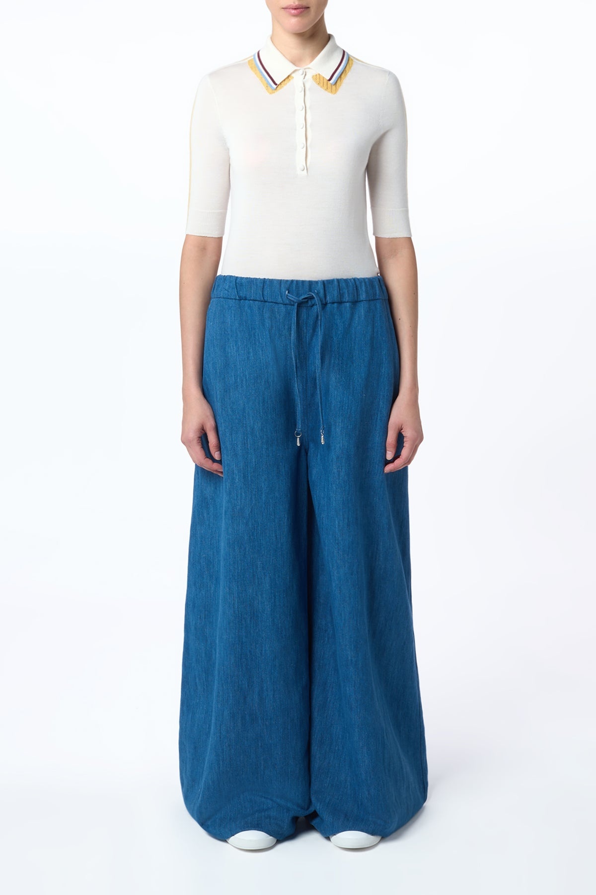 Wendelyn Knit Short Sleeve Polo In Ivory Multi Cashmere Silk - 2