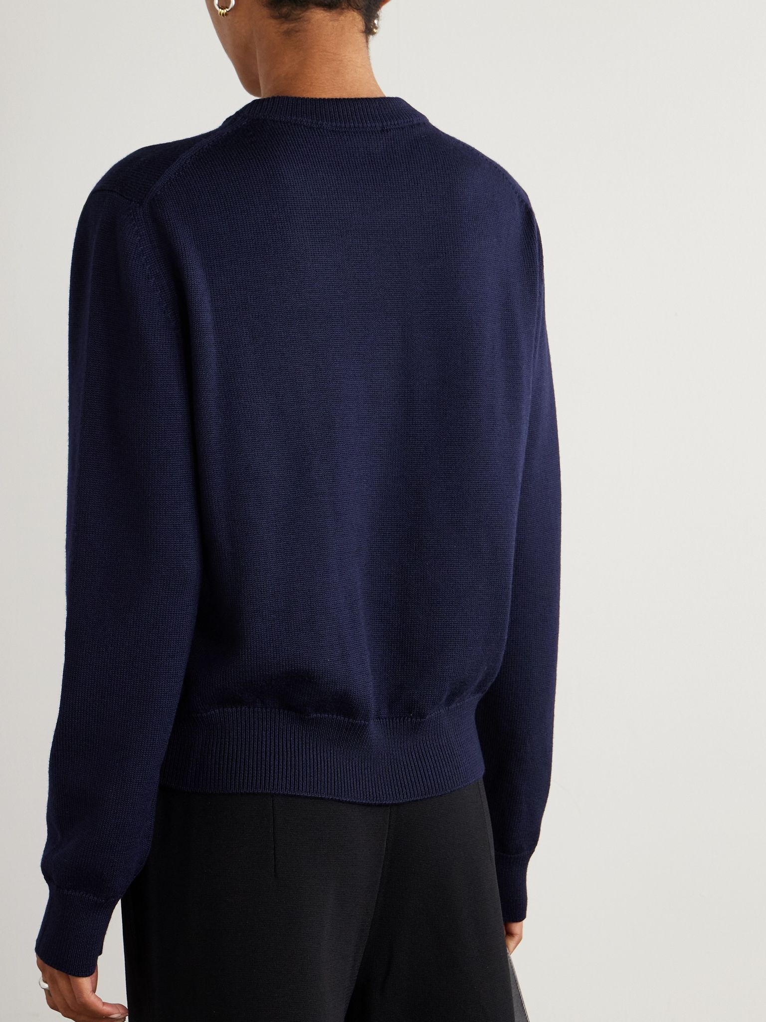 Embroidered merino wool sweater Navy - 3