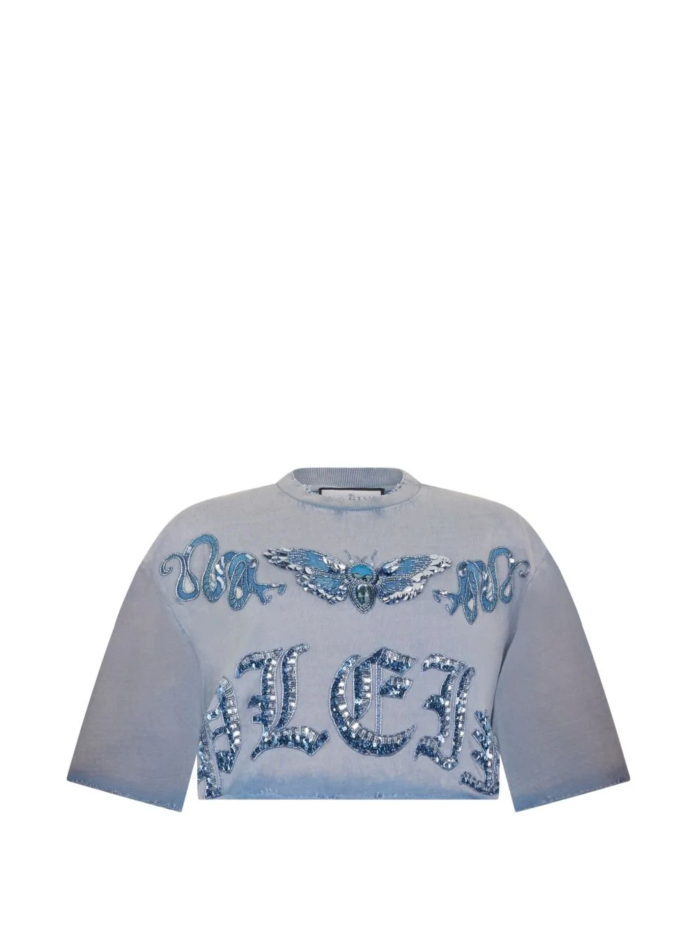 butterfly-motif cropped T-shirt - 1