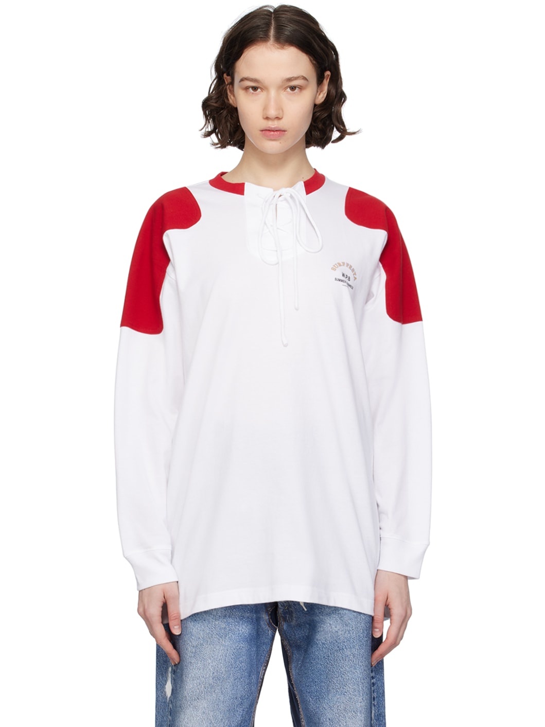 White Self-Tie Long Sleeve T-Shirt - 1