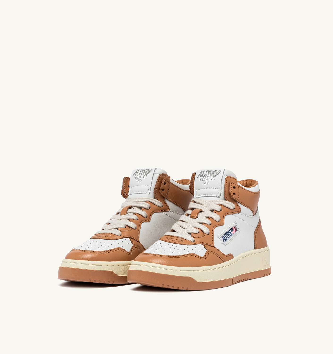 MEDALIST MID BICOLOR SNEAKERS IN WHITE AND SANDSTORM LEATHER - 2