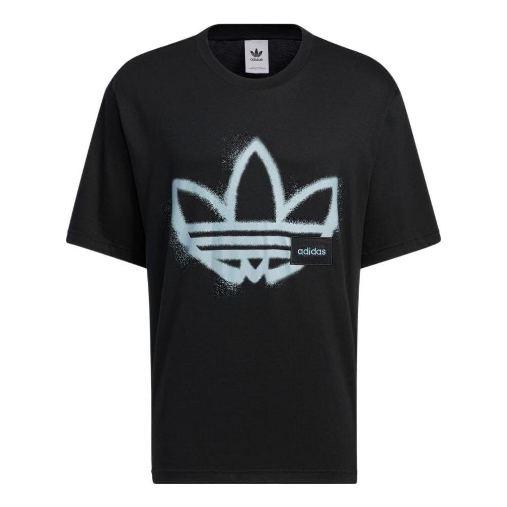 adidas originals Round Neck Dropped Shoulder Sleeves Large Logo Printing Short Sleeve Unisex Black T - 1