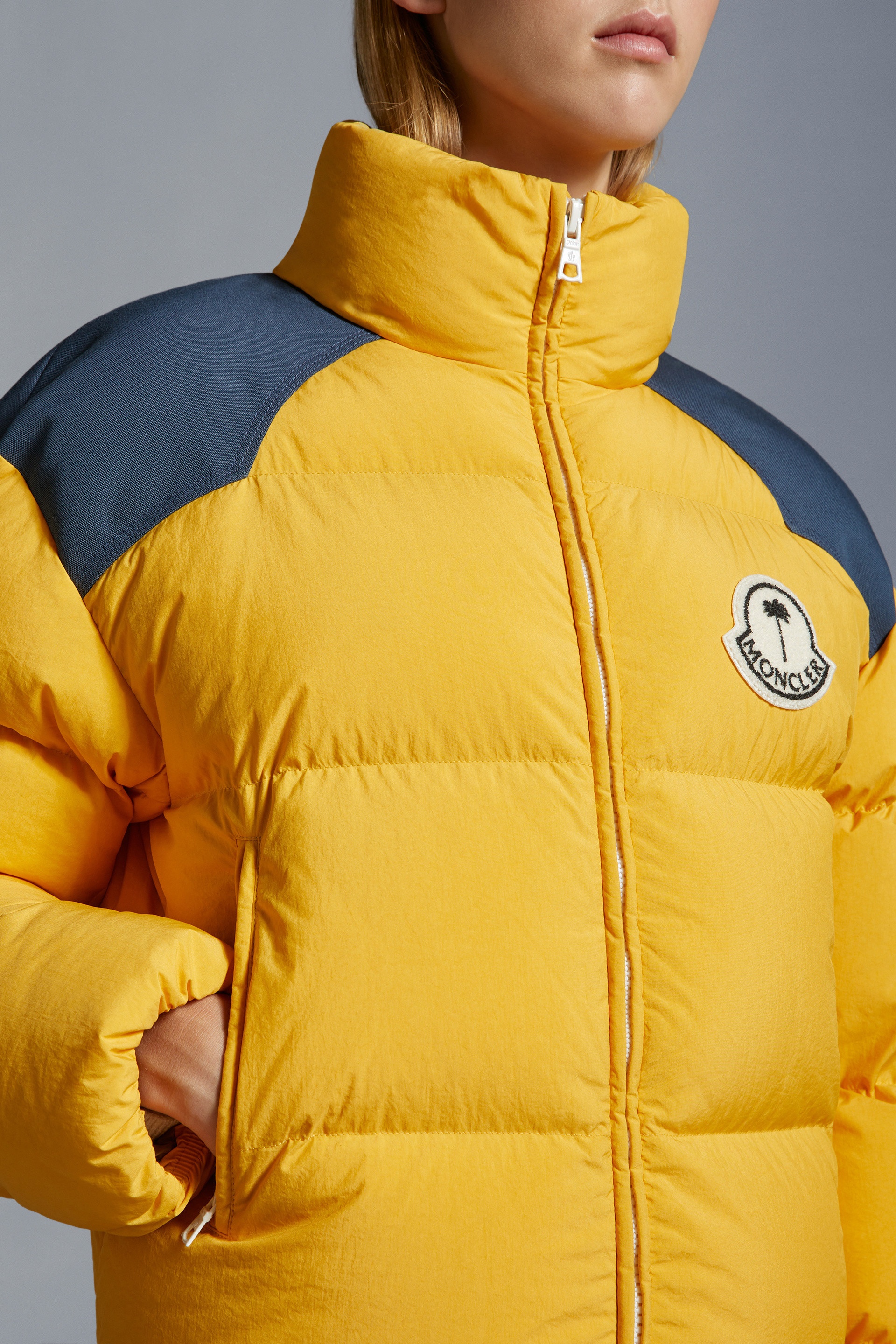 8 Moncler Palm Angels Kelsey down jacket in yellow - Moncler Genius