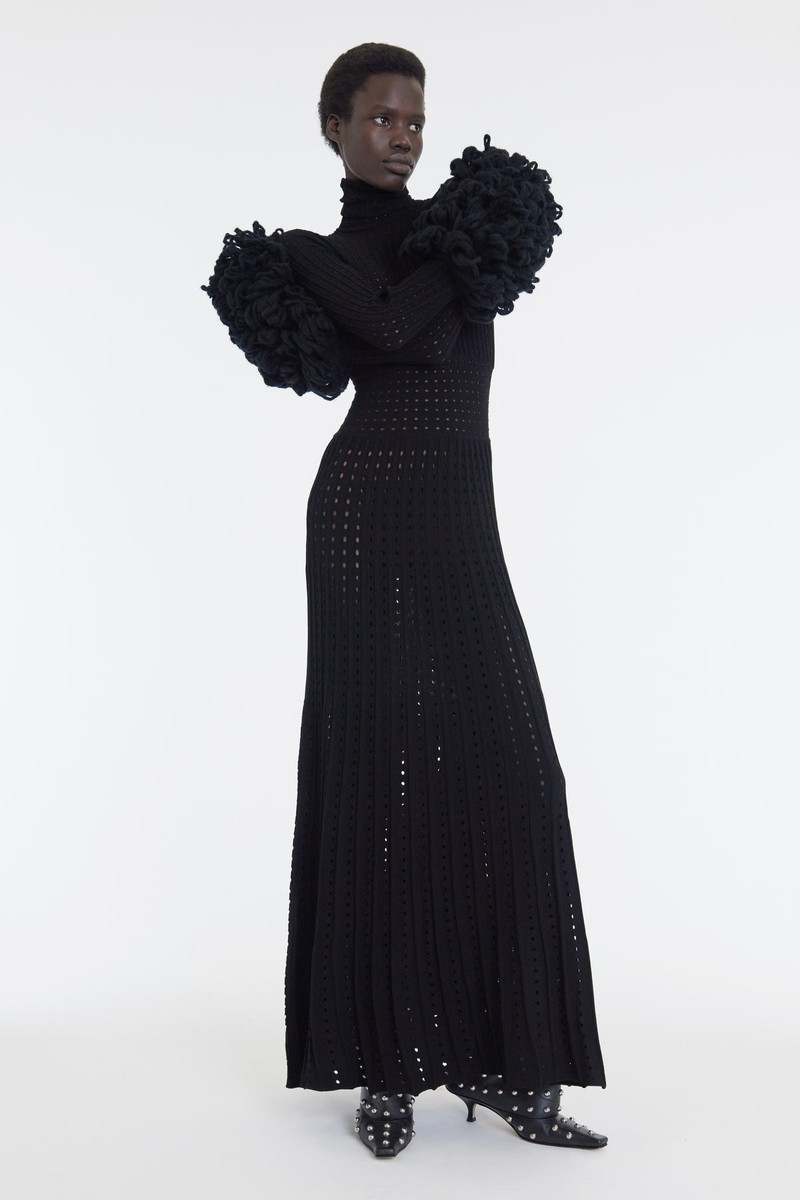 PERFORATED KNIT MAXI DRESS WITH THREADED CUFFS BLACK 1