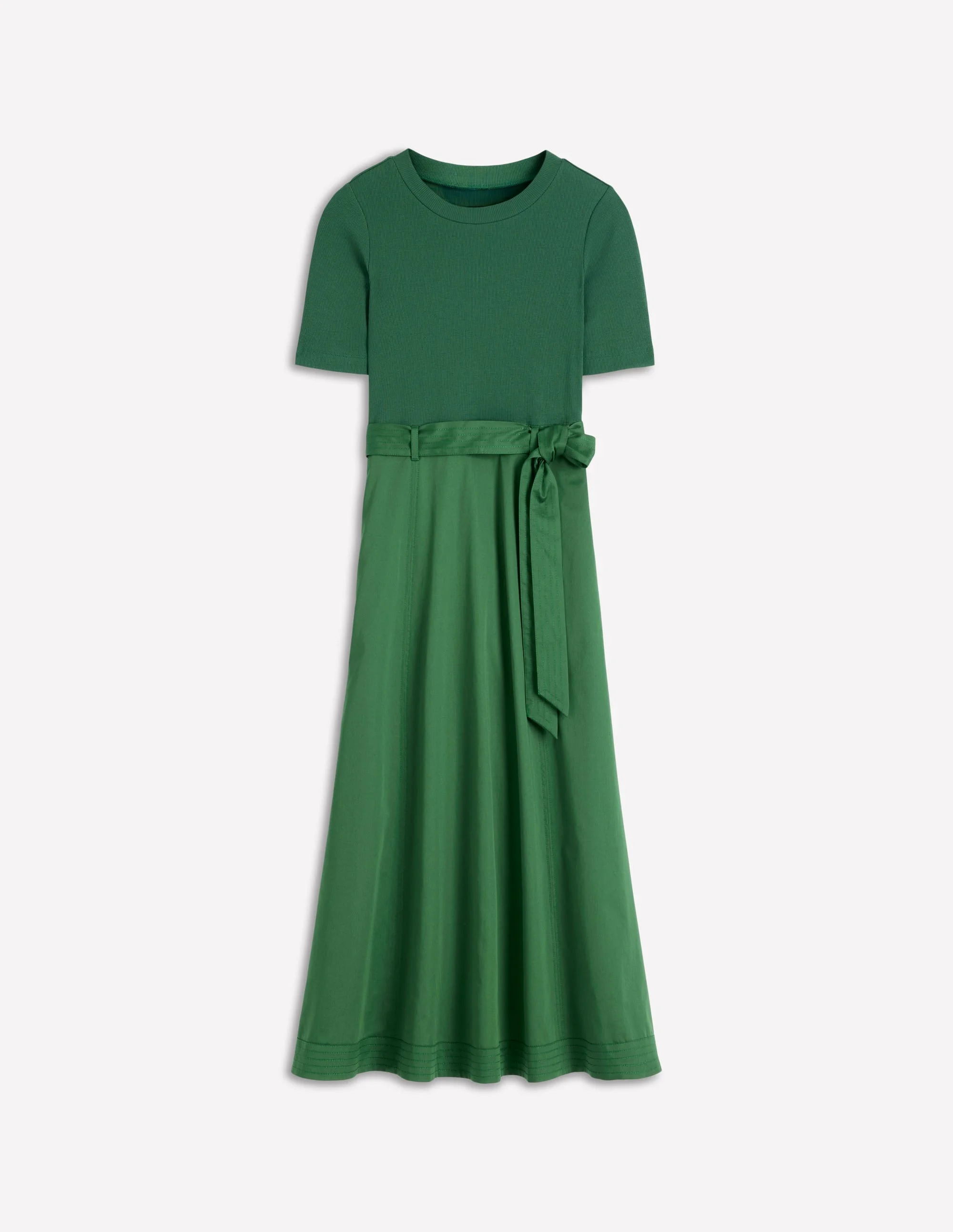 Crew Neck Mix Media Dress-Promenade Green - 1