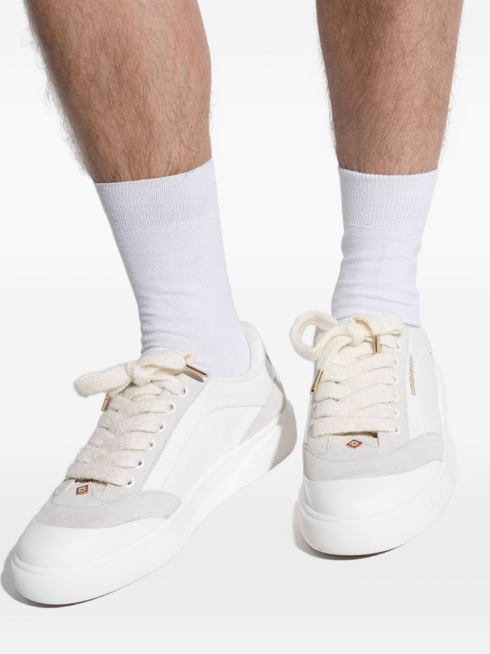 suede-panel leather low-top sneakers - 2