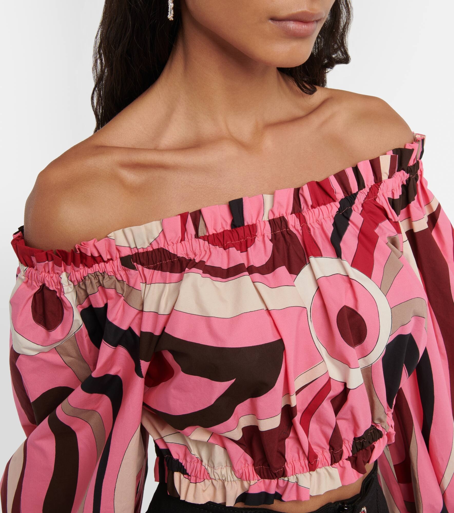 Printed off-shoulder cotton shirt - 4