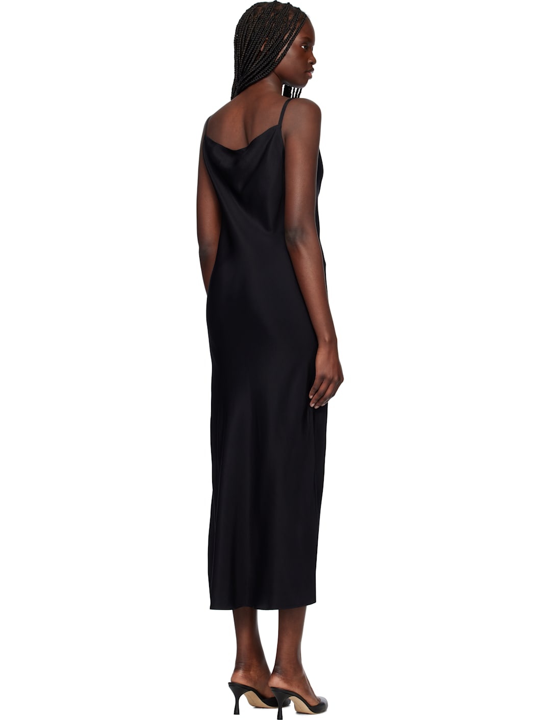 Black Drapery Neckline Slip Midi Dress - 3