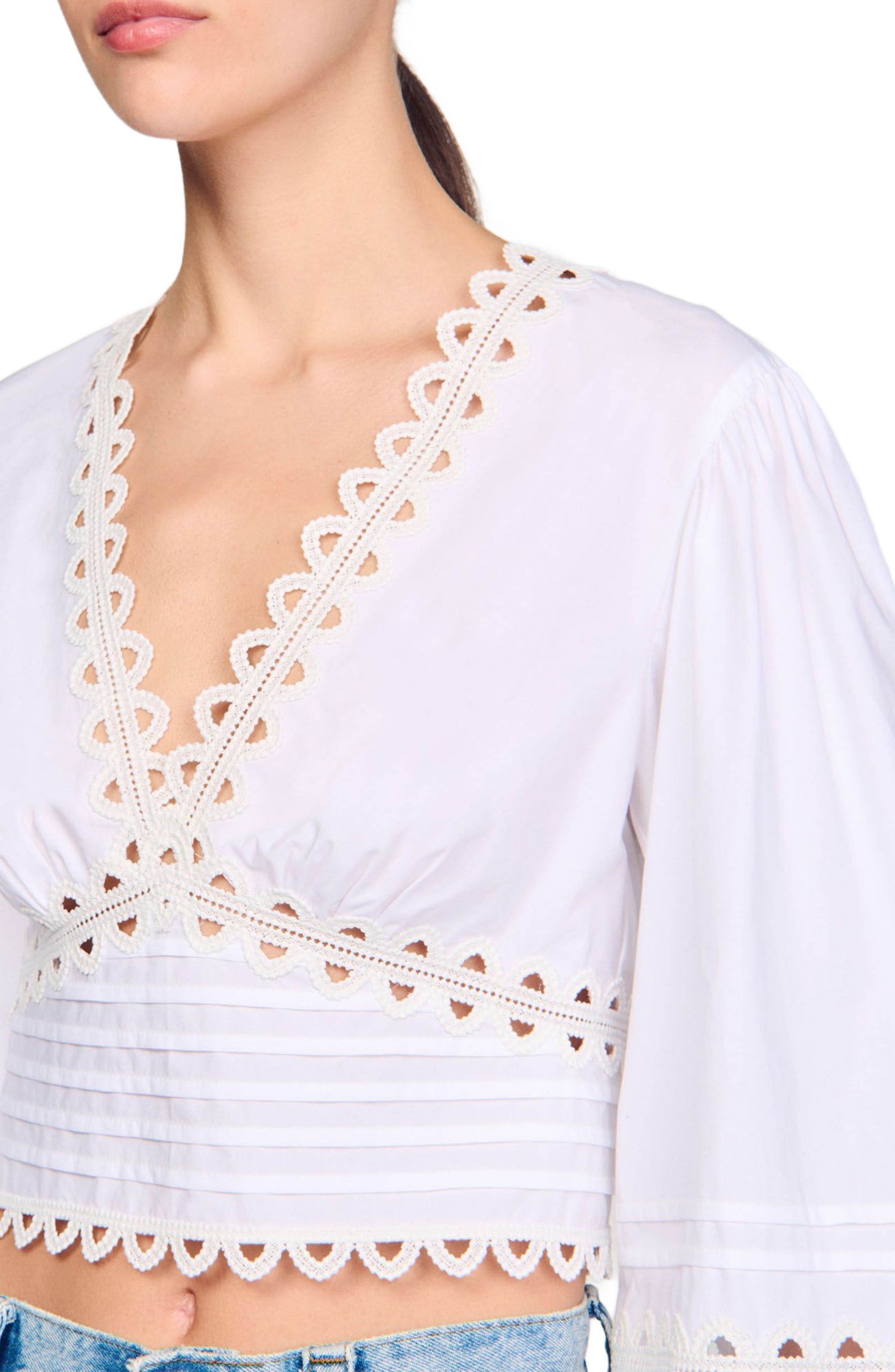 SANDRO Poplin crop top in White at Nordstrom - 5