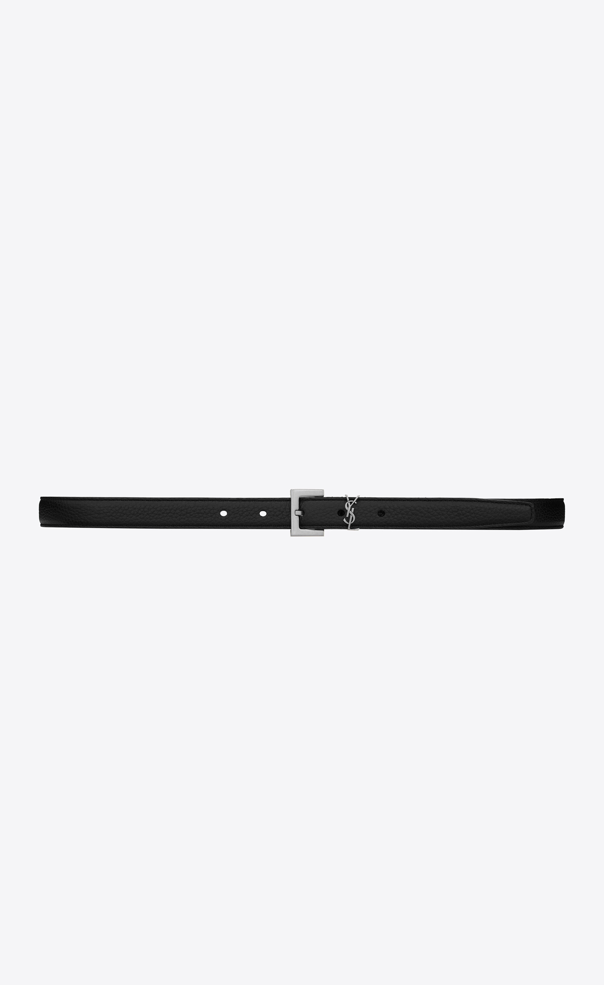 monogram thin belt with square buckle in grained leather - 1