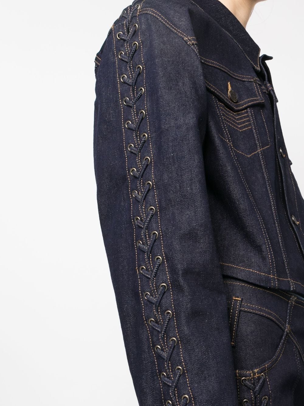 lace-up detail denim jacket - 5