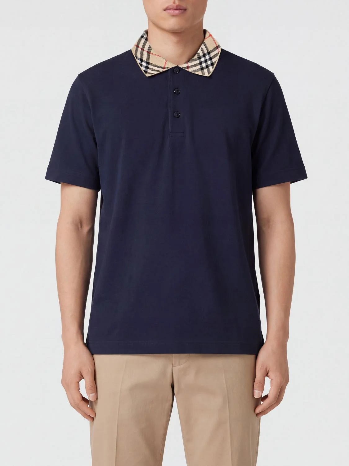 BURBERRY Short-Sleeved Cotton Polo Shirt with Check Pattern Collar - 1