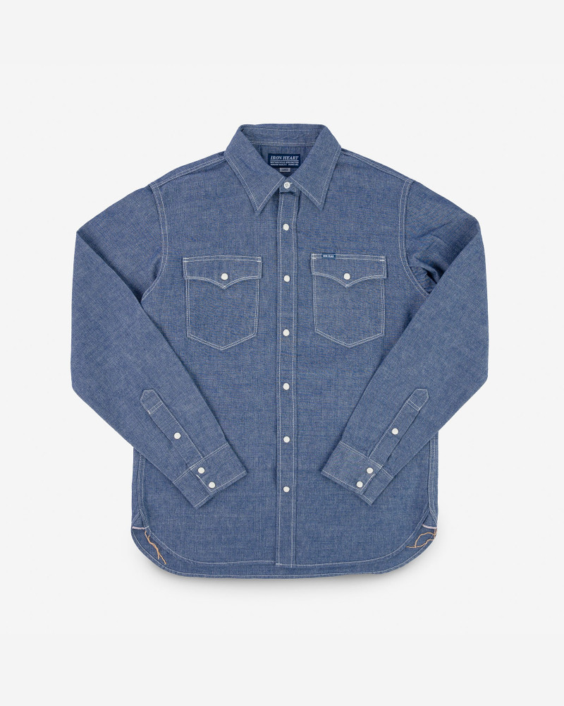 IHSH-13-BLU 10OZ SELVEDGE CHAMBRAY SINGLE YOKE WESTERN SHIRT - BLUE 1