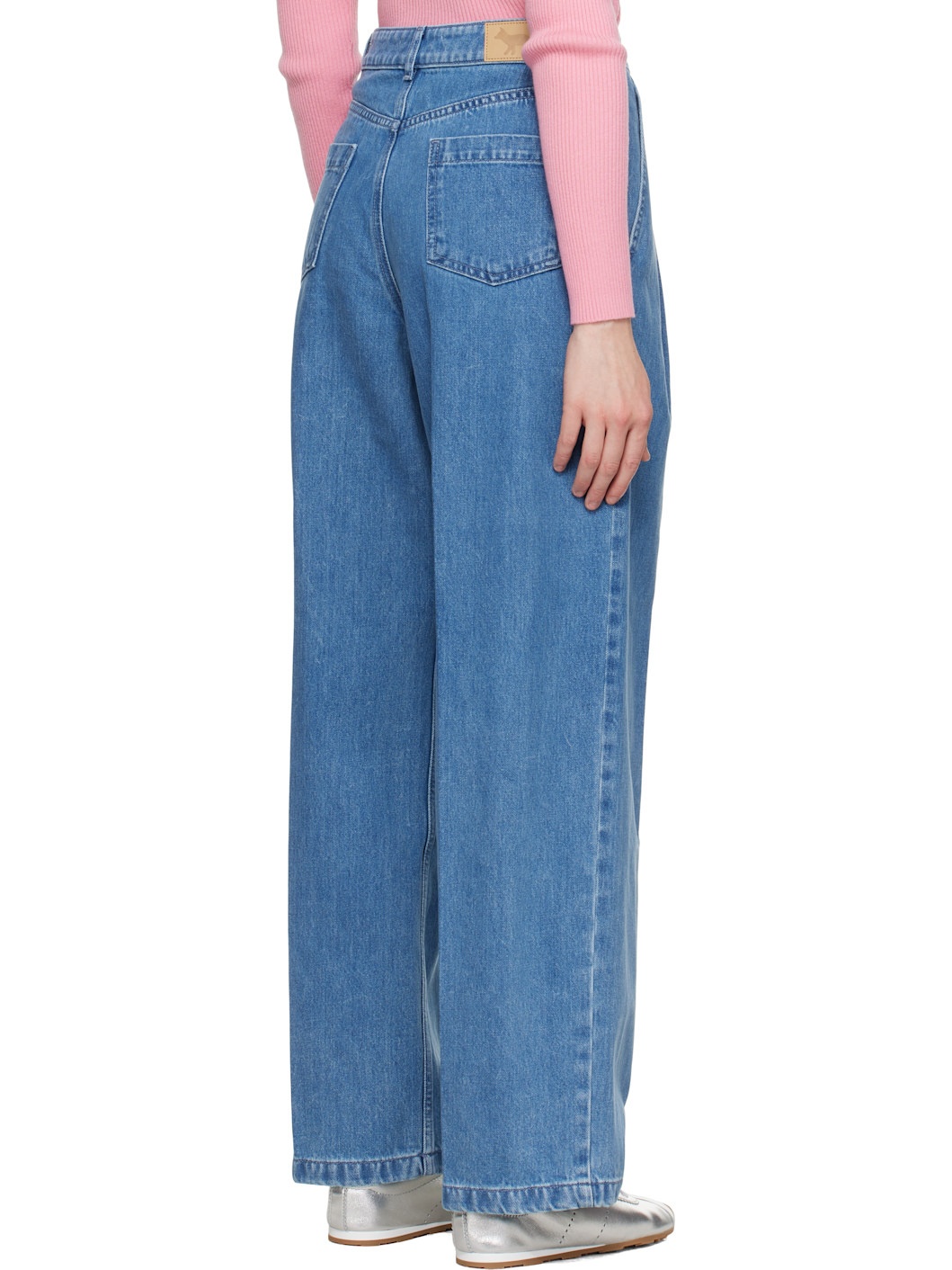 Blue Pleated Denim Jeans - 3