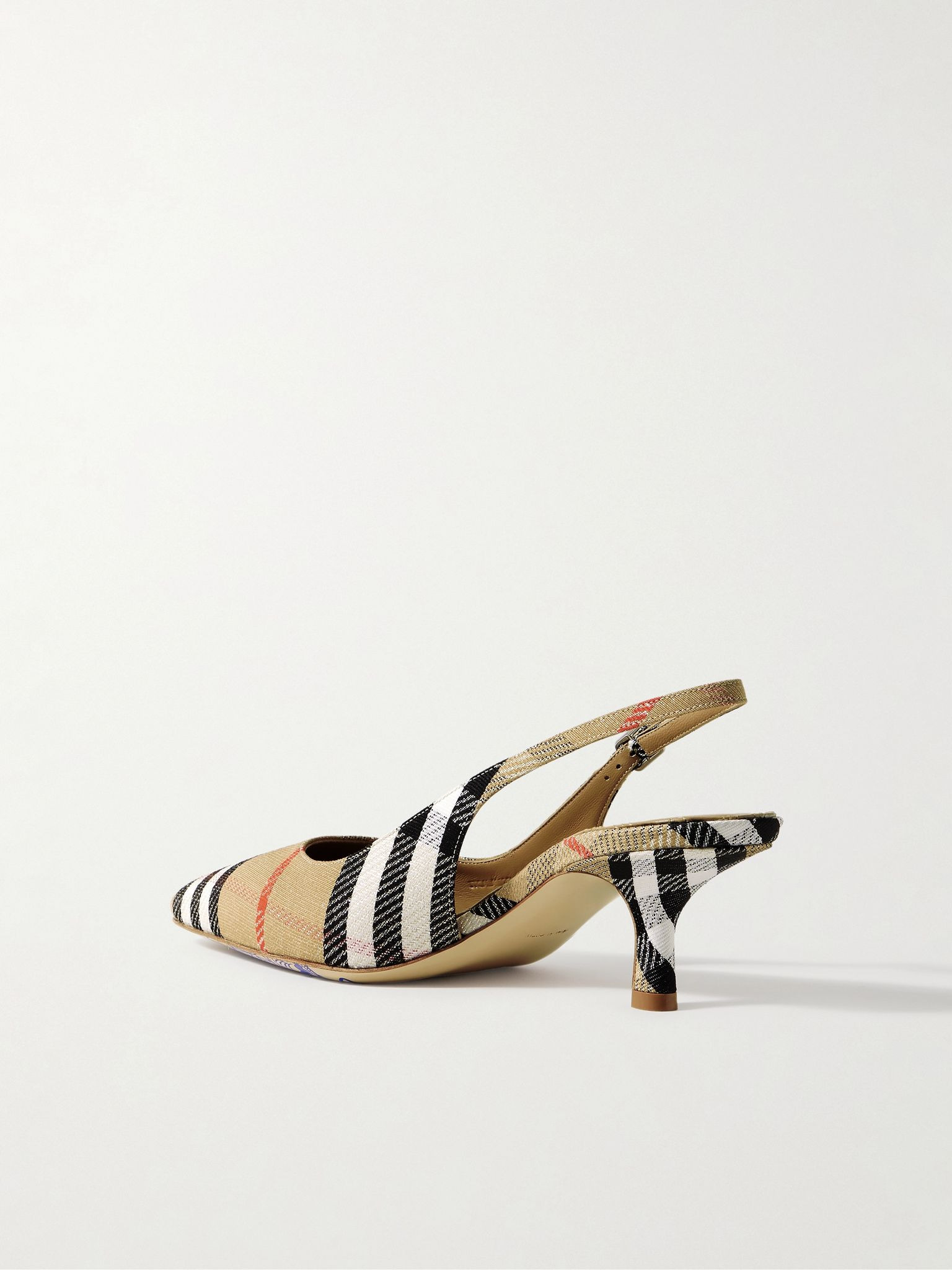 Checked canvas-jacquard slingback pumps Sand - 3