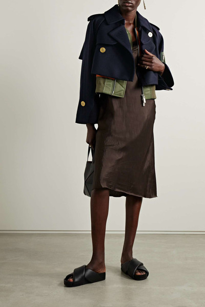 sacai Cropped layered wool, shell and cotton-blend jersey jacket outlook