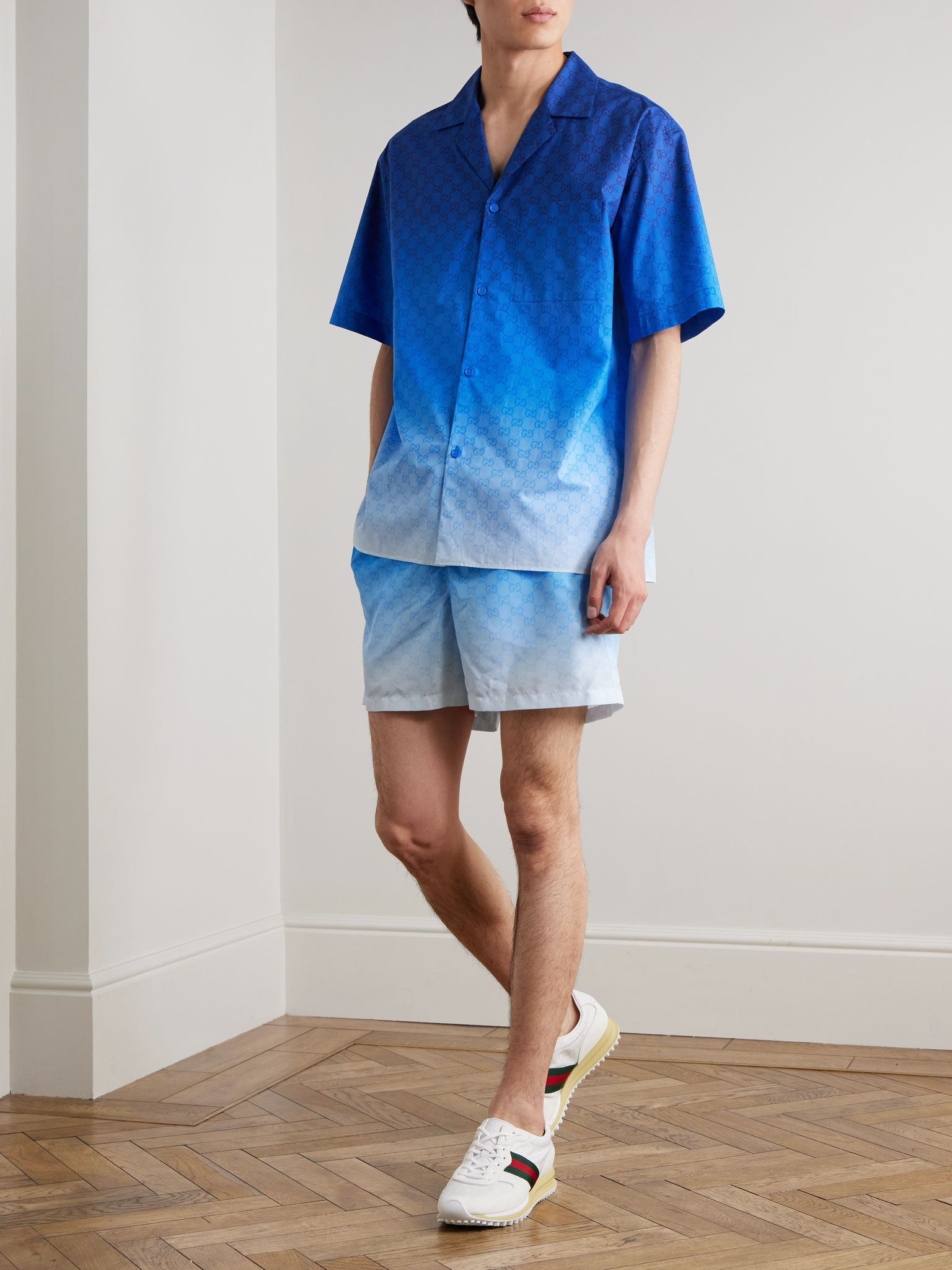 Dégradé Logo-Print Cotton-Mesh Shirt Blue - 2