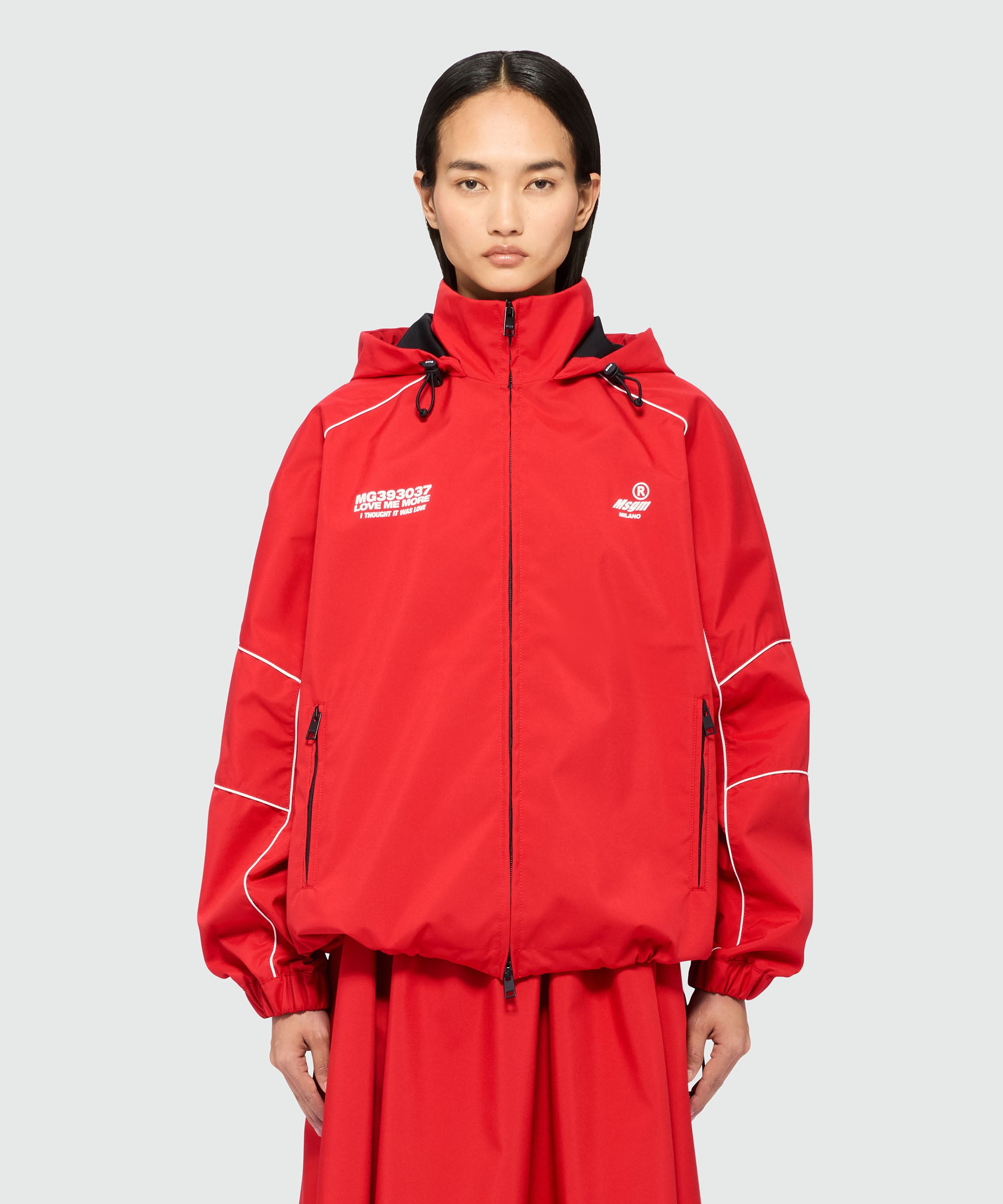 Red nylon jacket with contrasting piping - 2