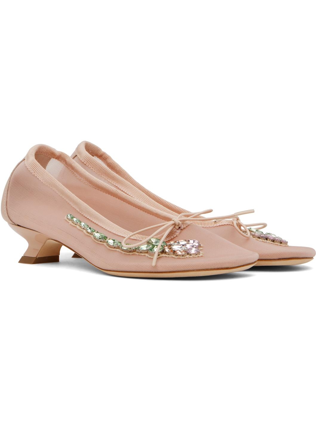 Pink Embellished Flower Mesh Ballerina Heels - 4
