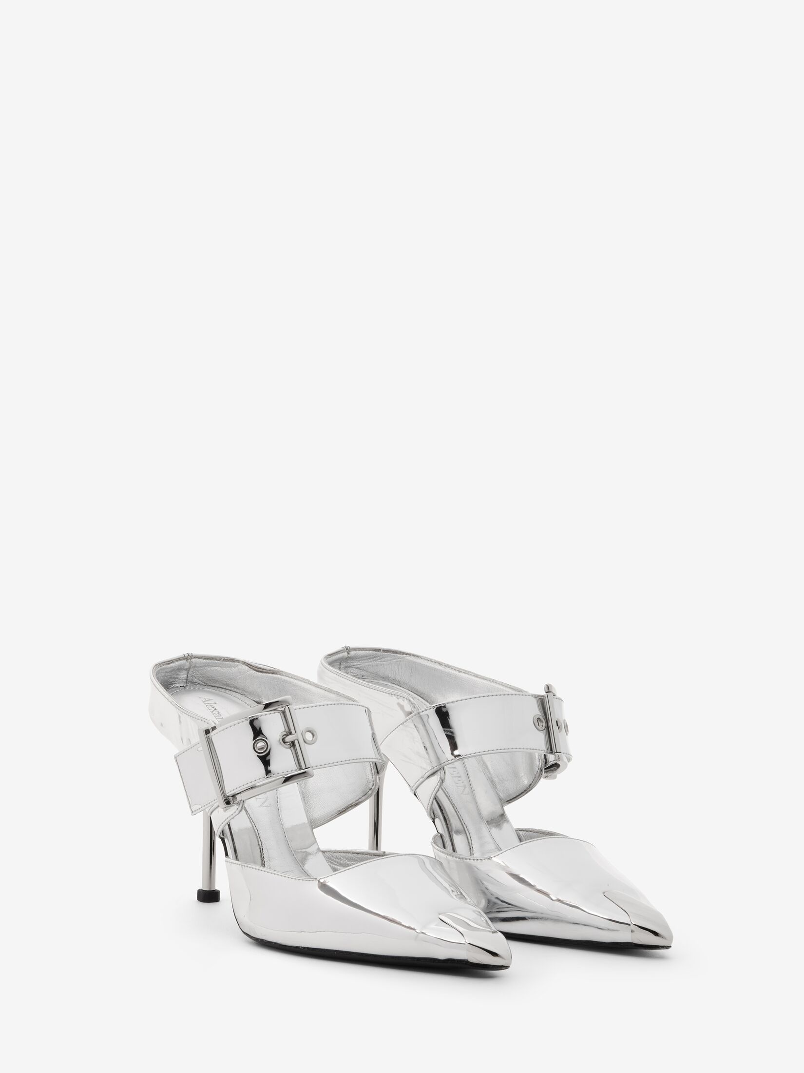Women's Punk Buckle Mule in Silver - 2
