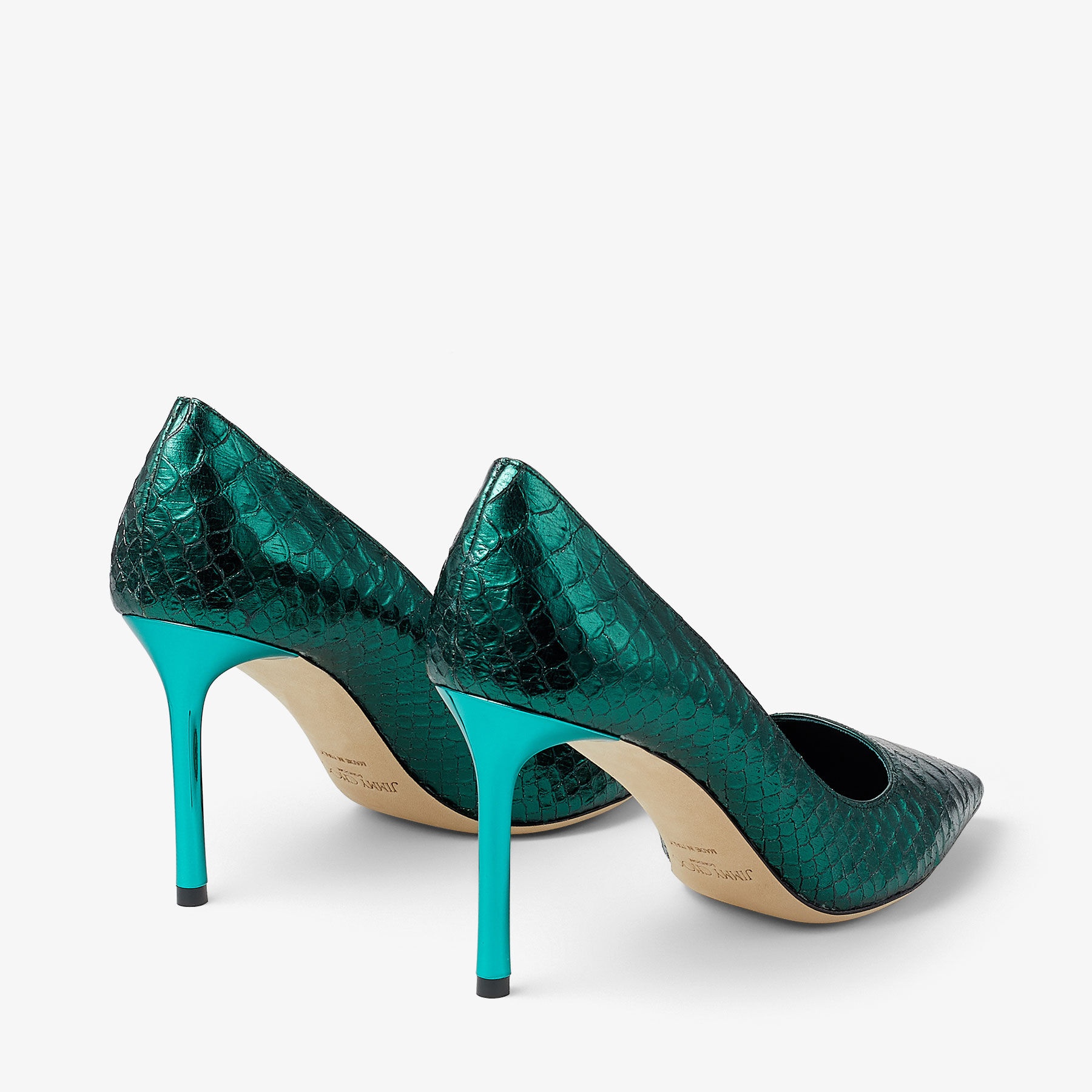 Romy 85
Dark Green Metallic Snake Printed Leather Pumps - 5