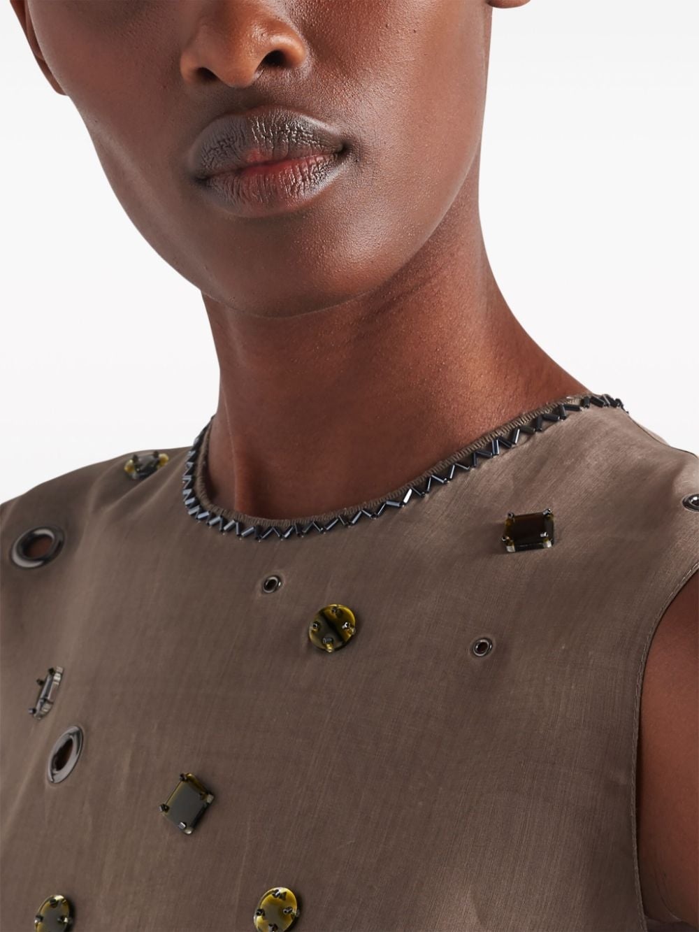 eyelet-embellished silk dress - 5