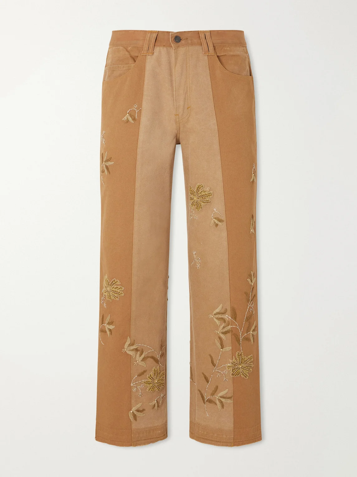 Zardozi Bead-Embellished Embroidered Panelled Cotton-Canvas Trousers - 1