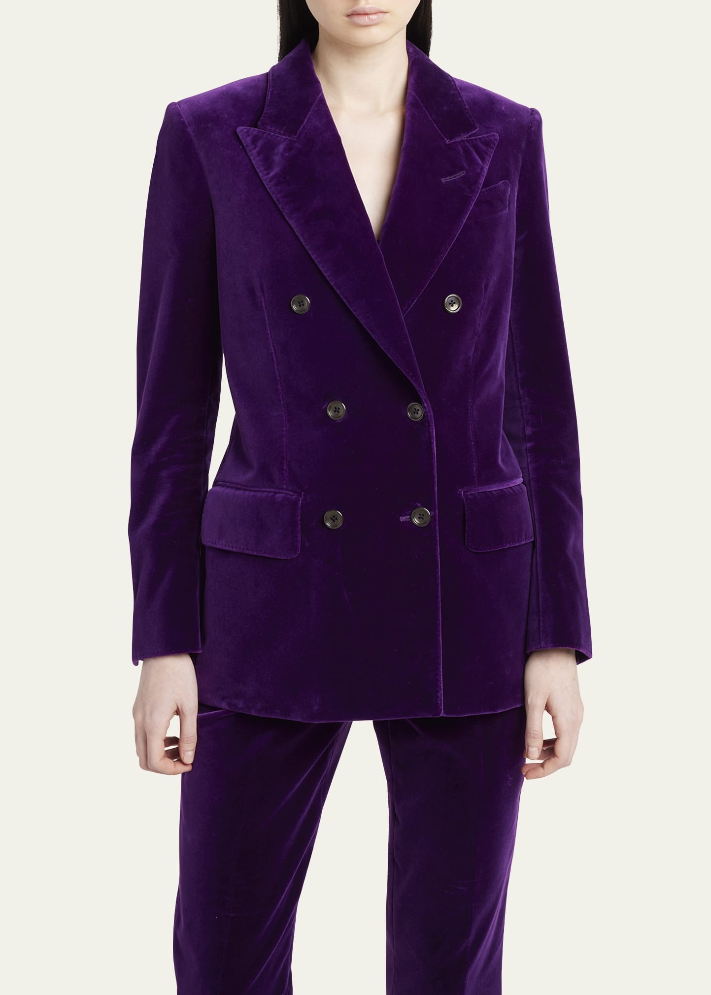 Double-Breasted Velvet Blazer - 4