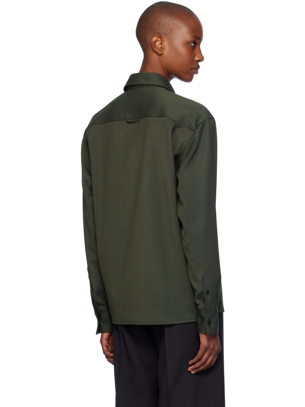Green Boxy Wool Twill Shirt - 3