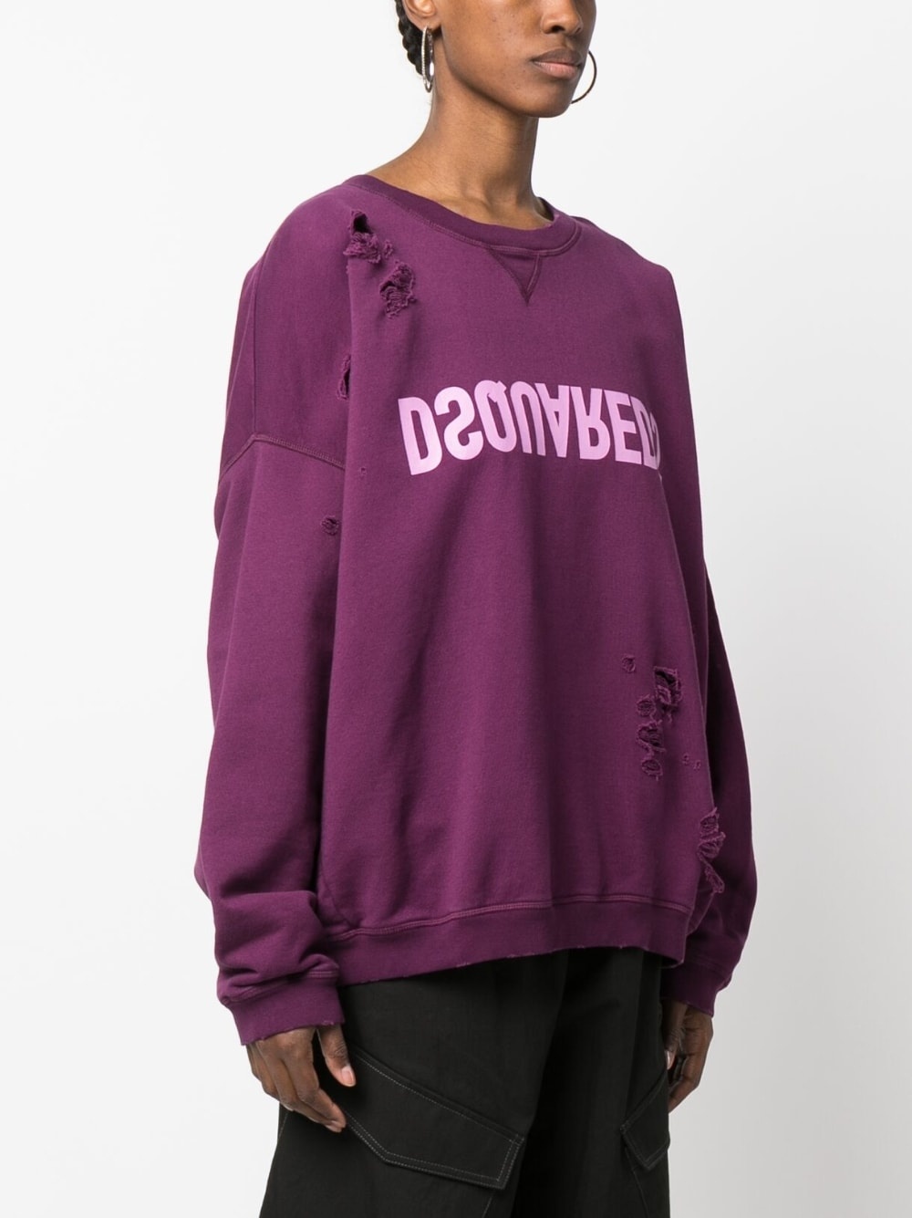 ripped detailing logo-print hoodie - 3