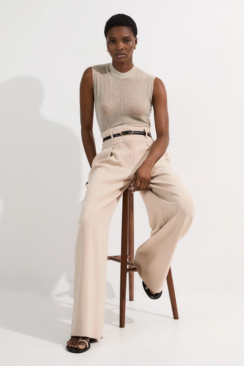Compact Stretch Essential Tailored High Waist Wide Leg Trouser - 1