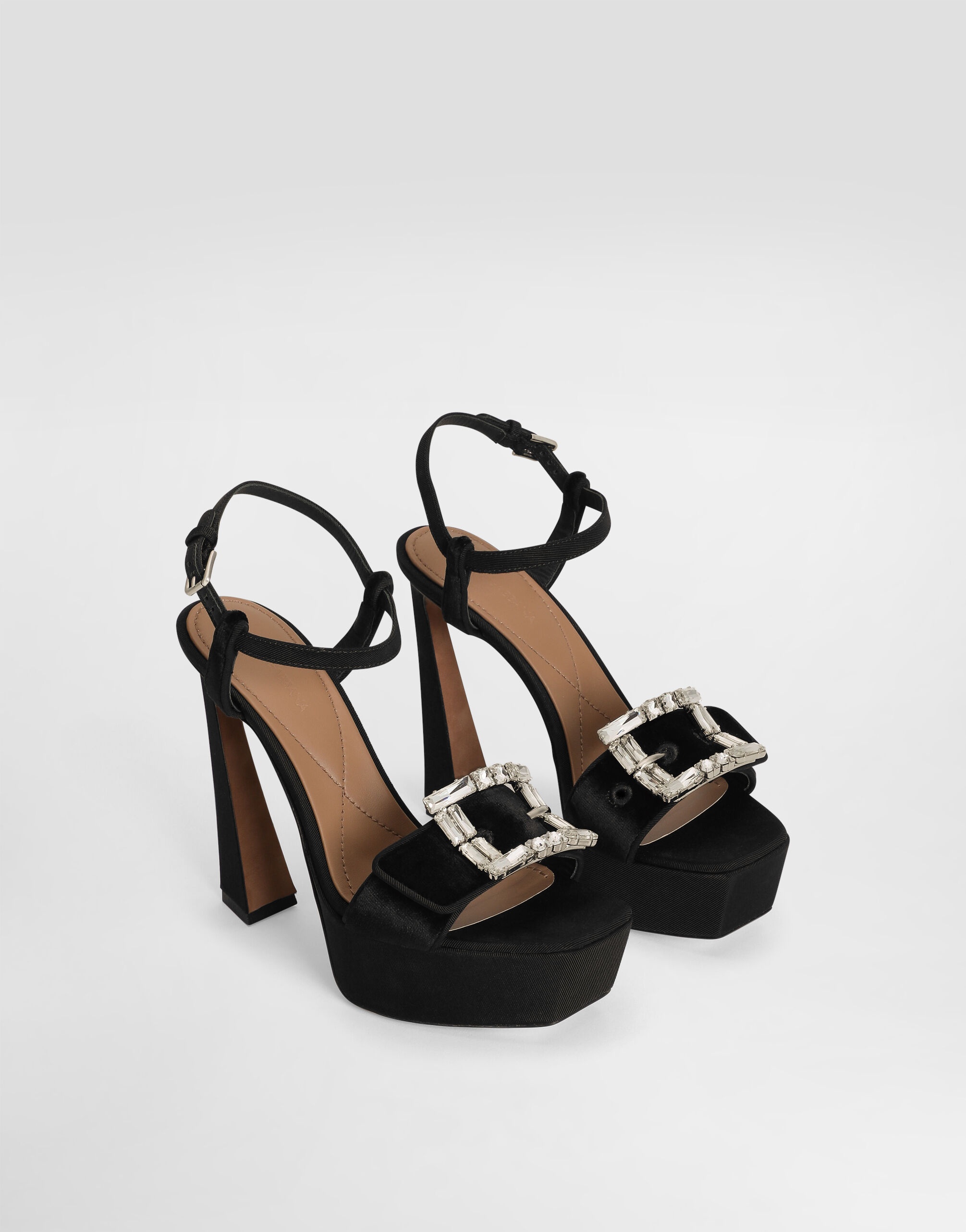 Velvet platform sandals with bejeweled buckle - 2