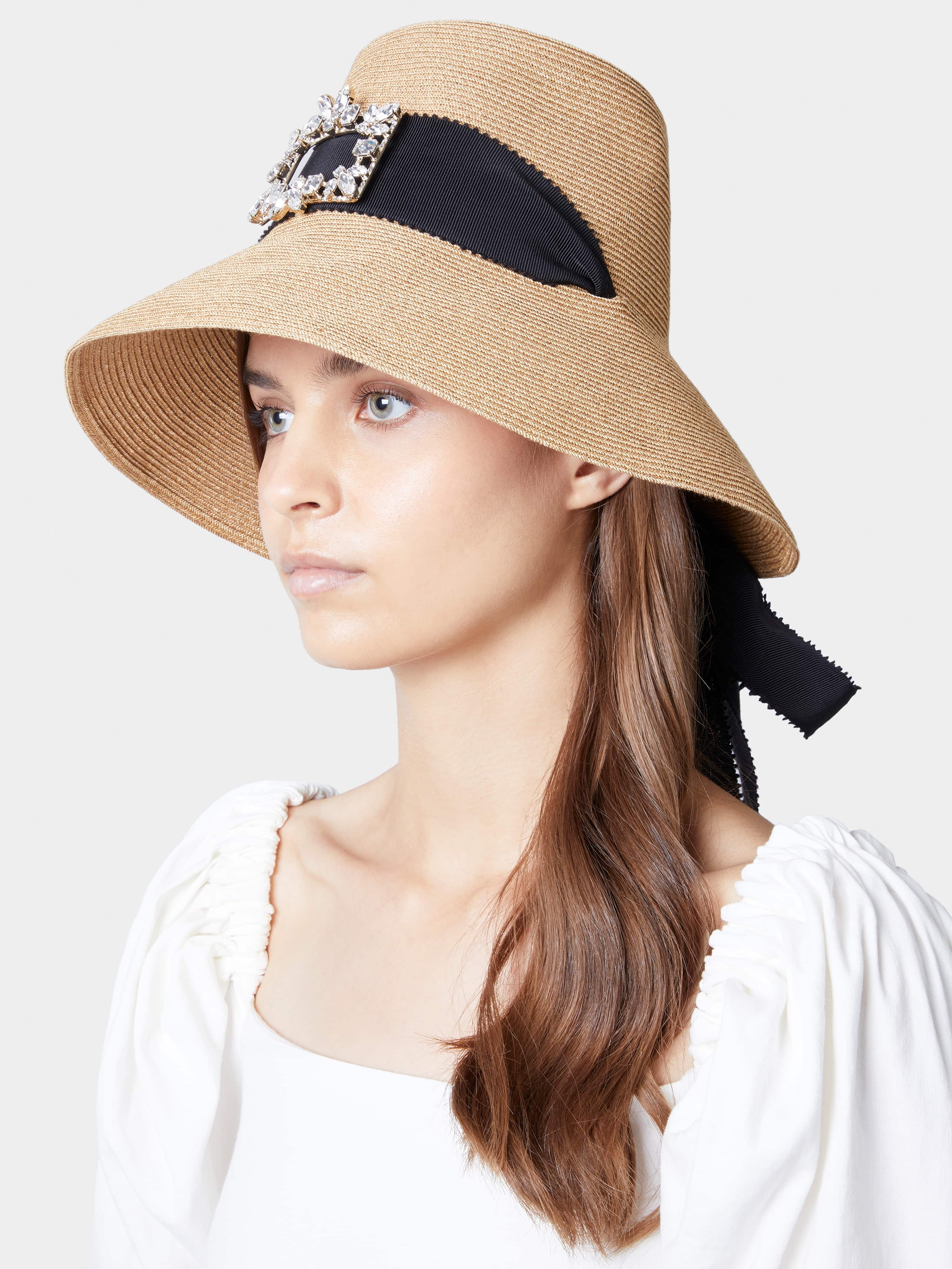 Roger Vivier Broche Vivier Buckle Hat in Straw | REVERSIBLE