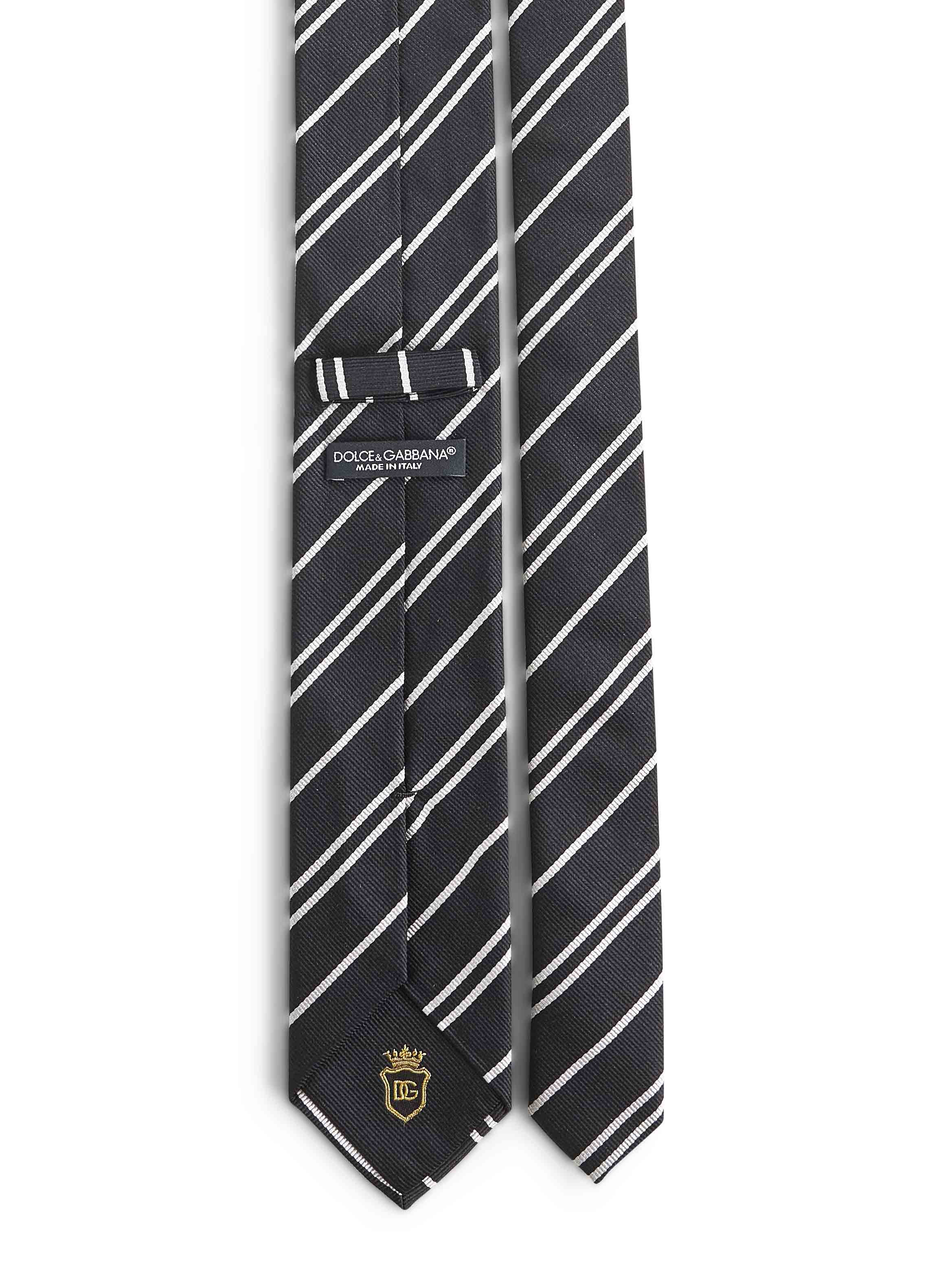 Dolce & Gabbana Men Black Striped Jacquard Silk Martini Tie - 2