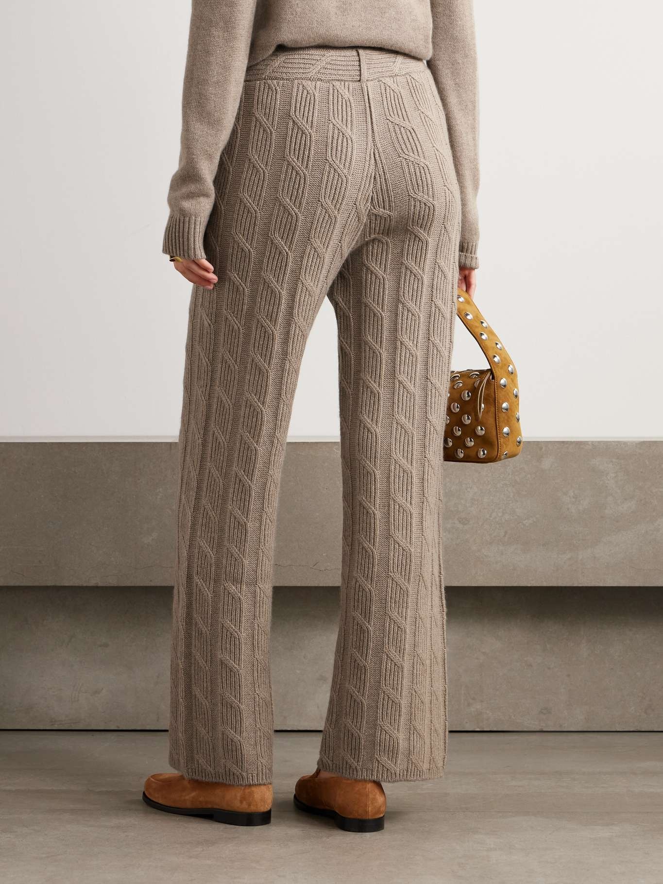 Ebba cable-knit cashmere wide-leg pants Taupe - 3