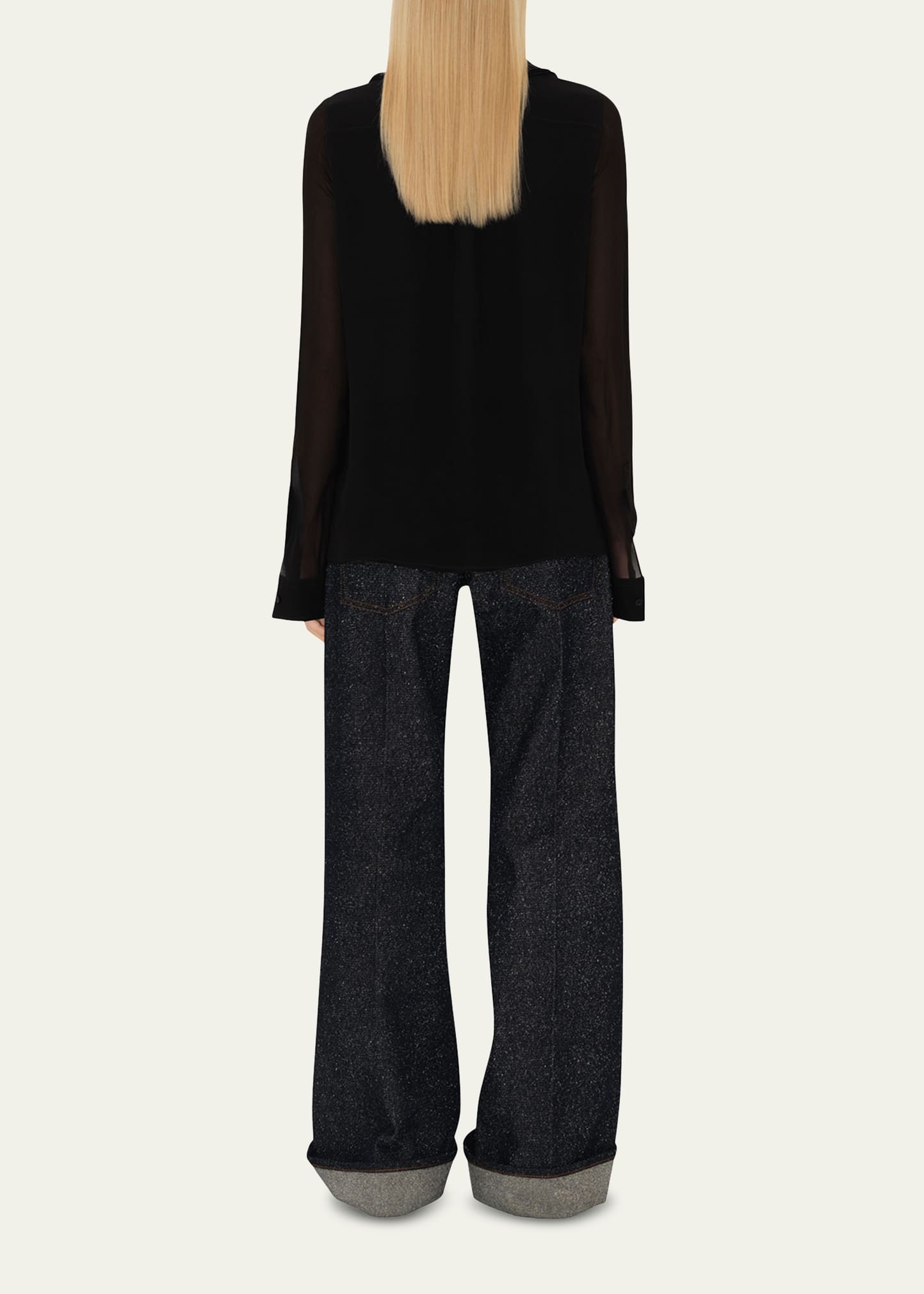 Ruffled Long Sleeve Silk Blouse - 3