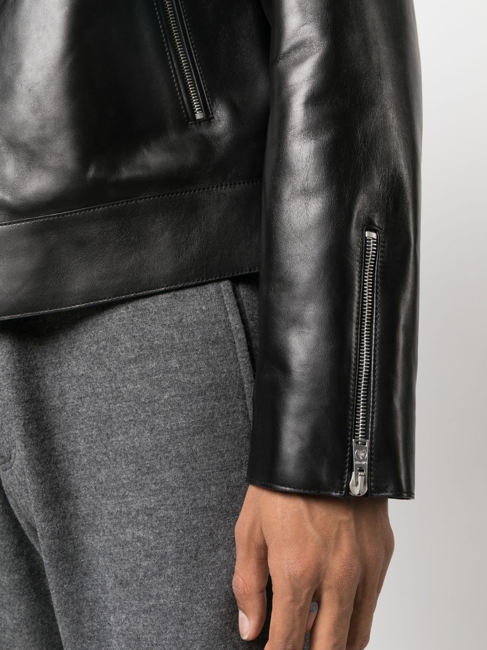 zip-up leather jacket - 5
