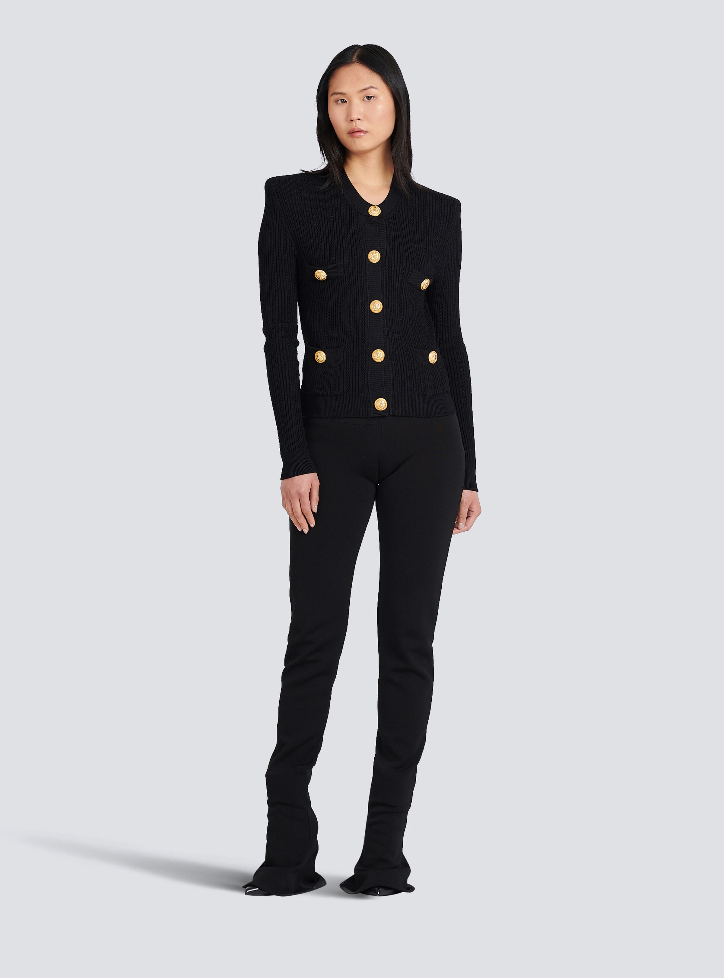 Cropped eco-designed knit cardigan with gold-tone buttons - 3