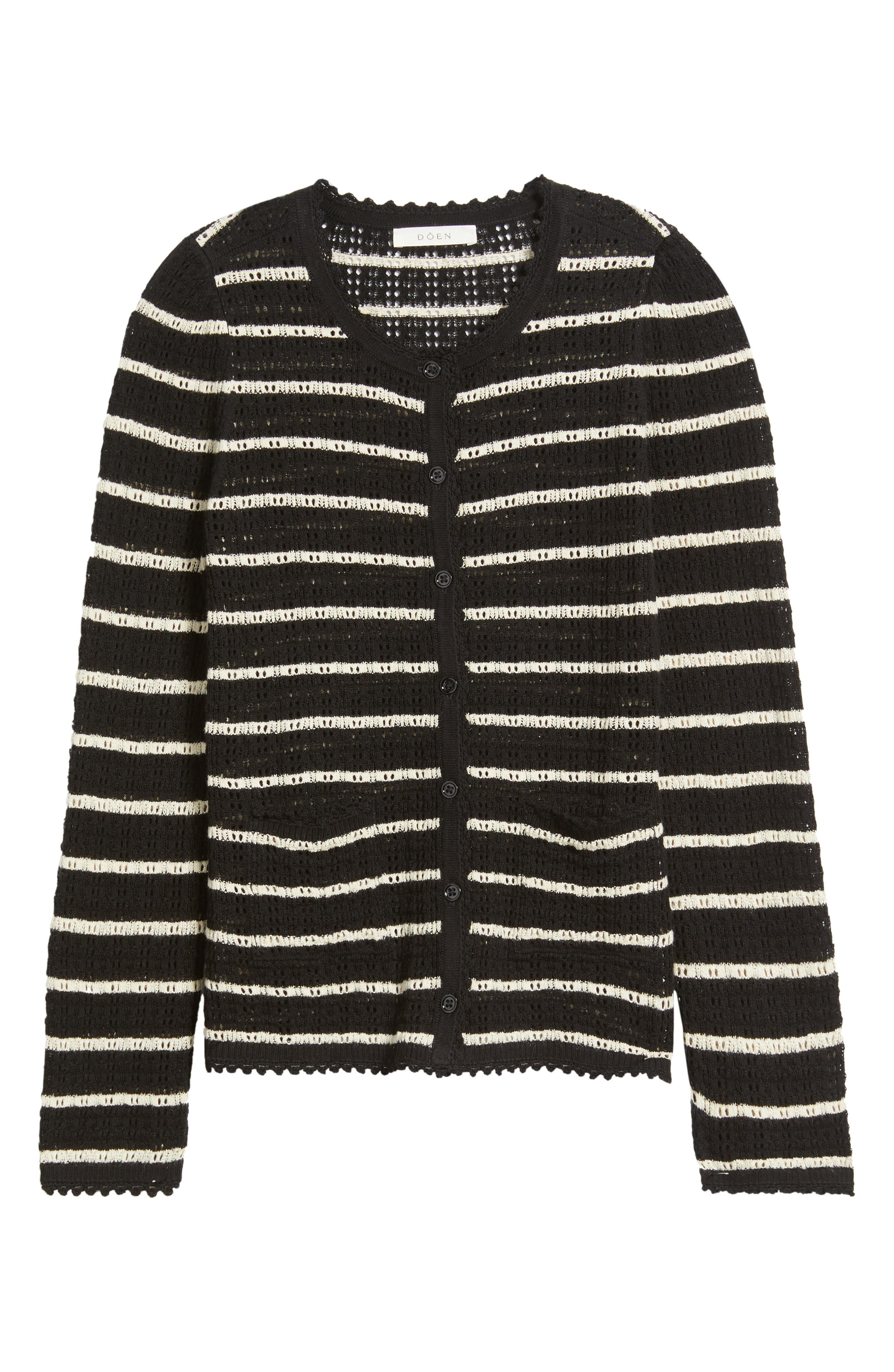 DÔEN Therese Stripe Open Knit Pima Cotton & Silk Cardigan in Noir Allaire Stripe at Nordstrom - 5