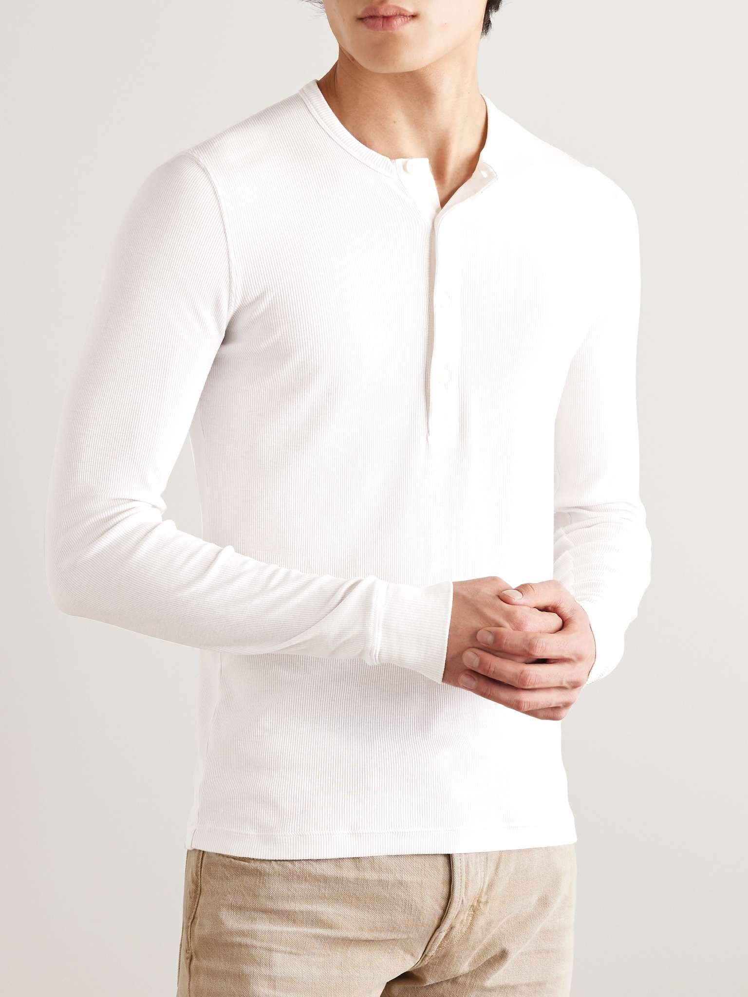Slim-Fit Ribbed Stretch Lyocell and Cotton-Blend Henley T-Shirt - 3