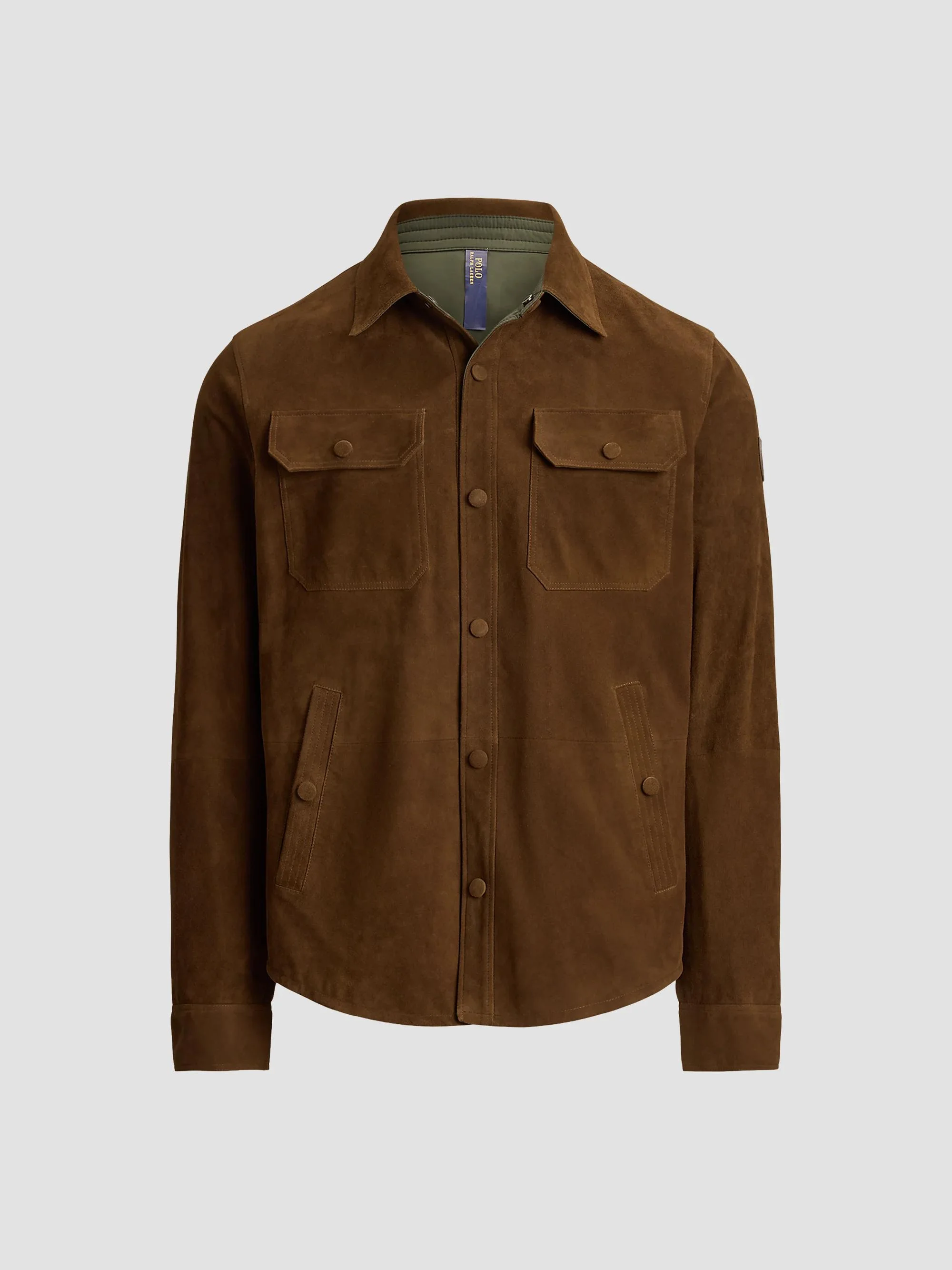 Men's Reversible Suede-Taffeta Shirt Jacket - Smith Brown Olive - 1