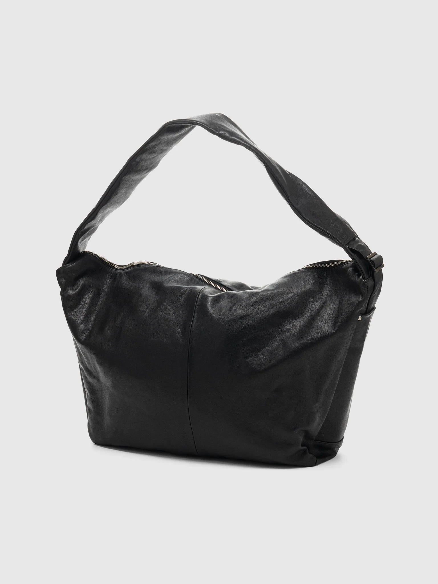 Goat Leather Shirring Handle Shoulder Bag Black - 1