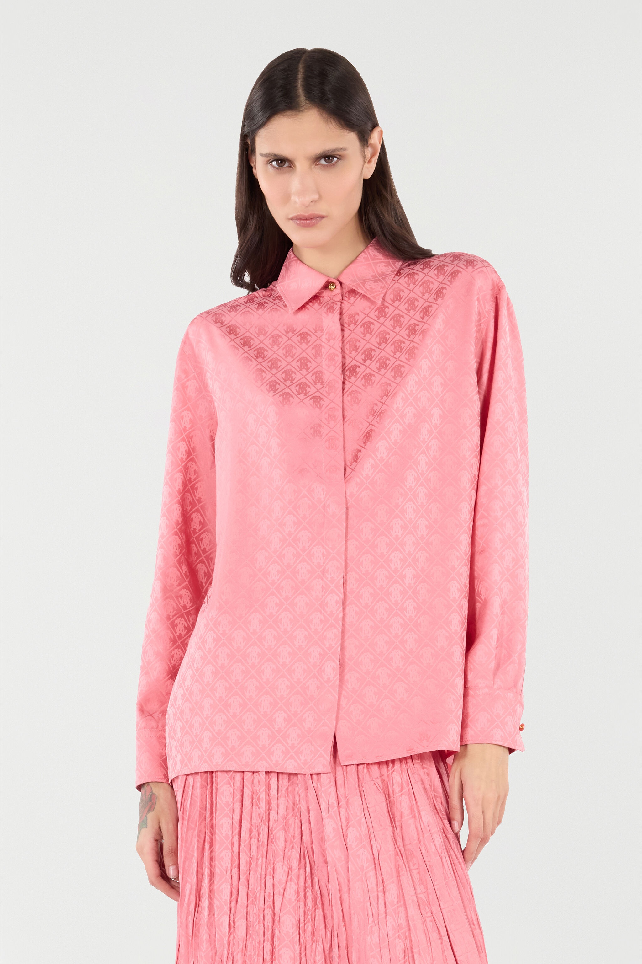 Silk Blend Shirt with Mirror Snake Monogram Print - 3