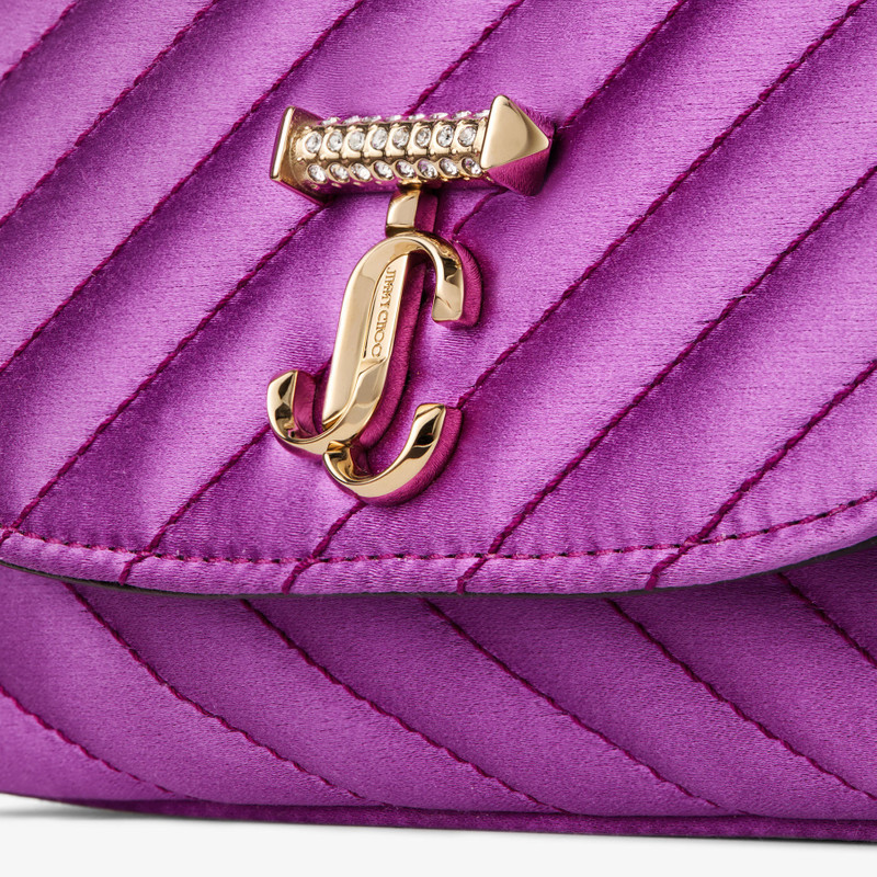 Curve Cross Body Small Violet Orchid Quilted Satin Crossbody with Crystal JC Bar 4