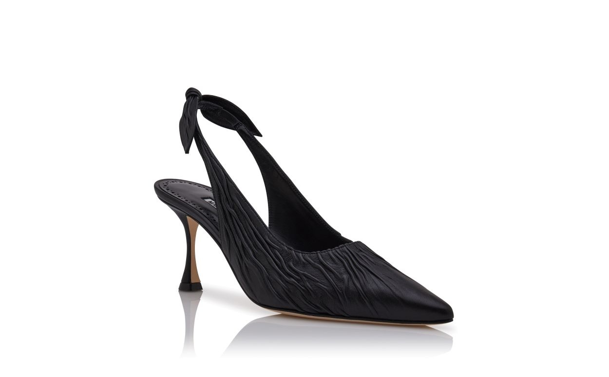 Black Nappa Leather Slingback Pumps - 3