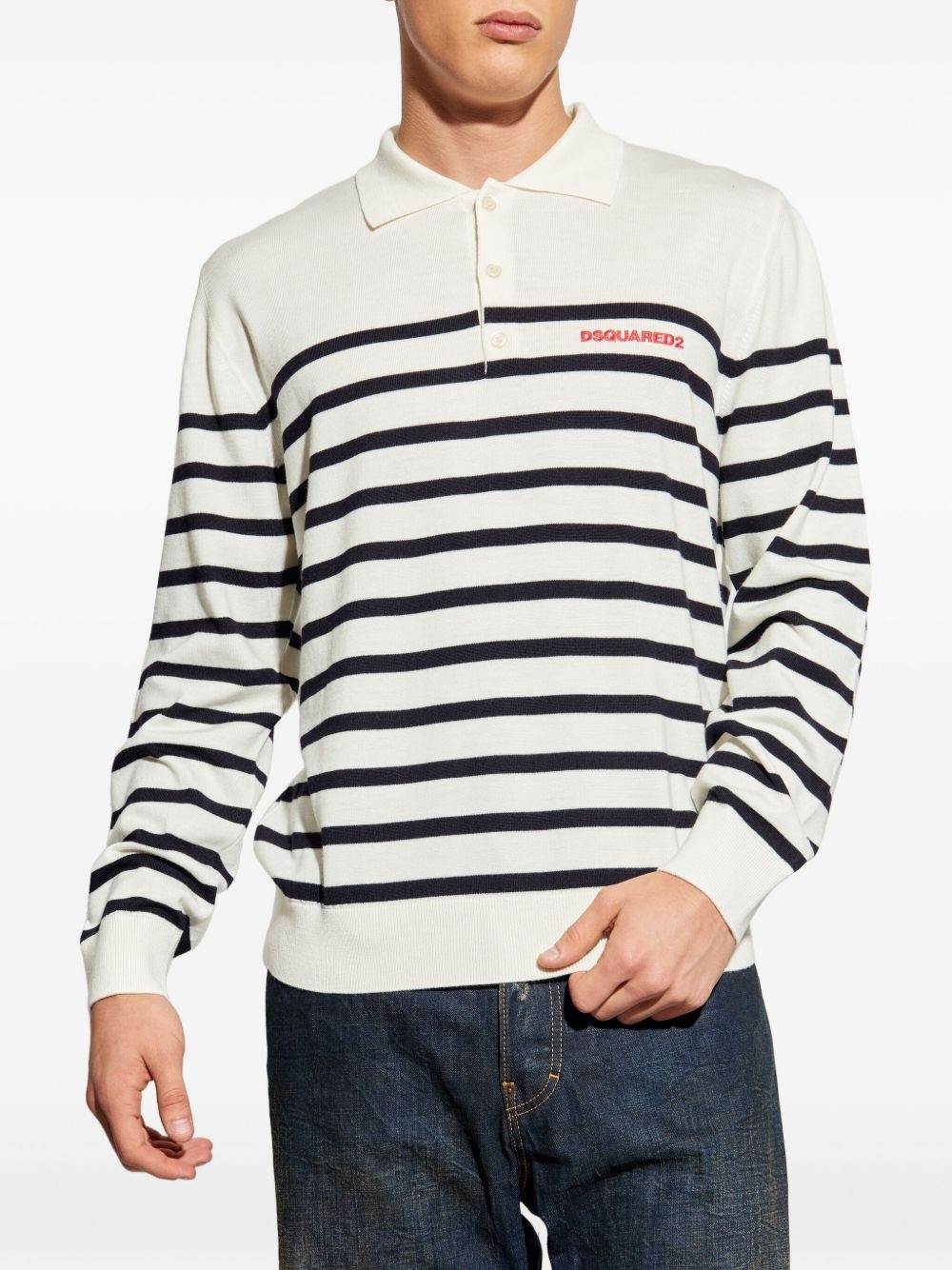 striped polo-neck sweater - 3