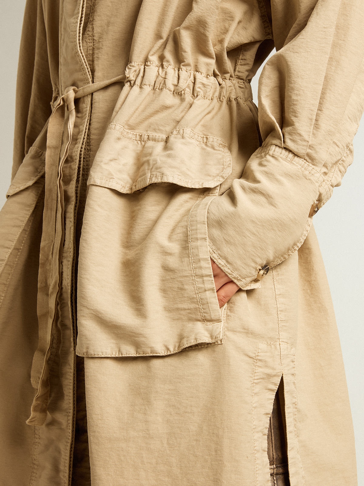 Khaki-colored cotton twill trench dress - 5